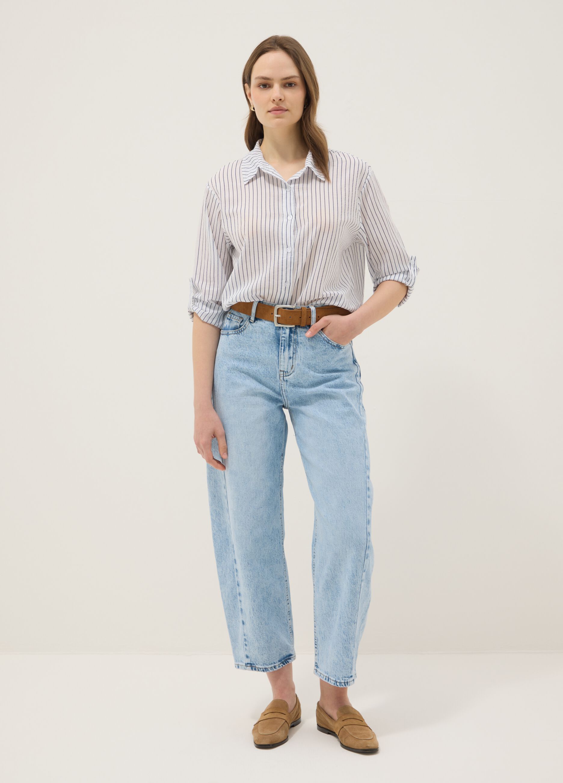 White striped pure cotton regular-fit shirt