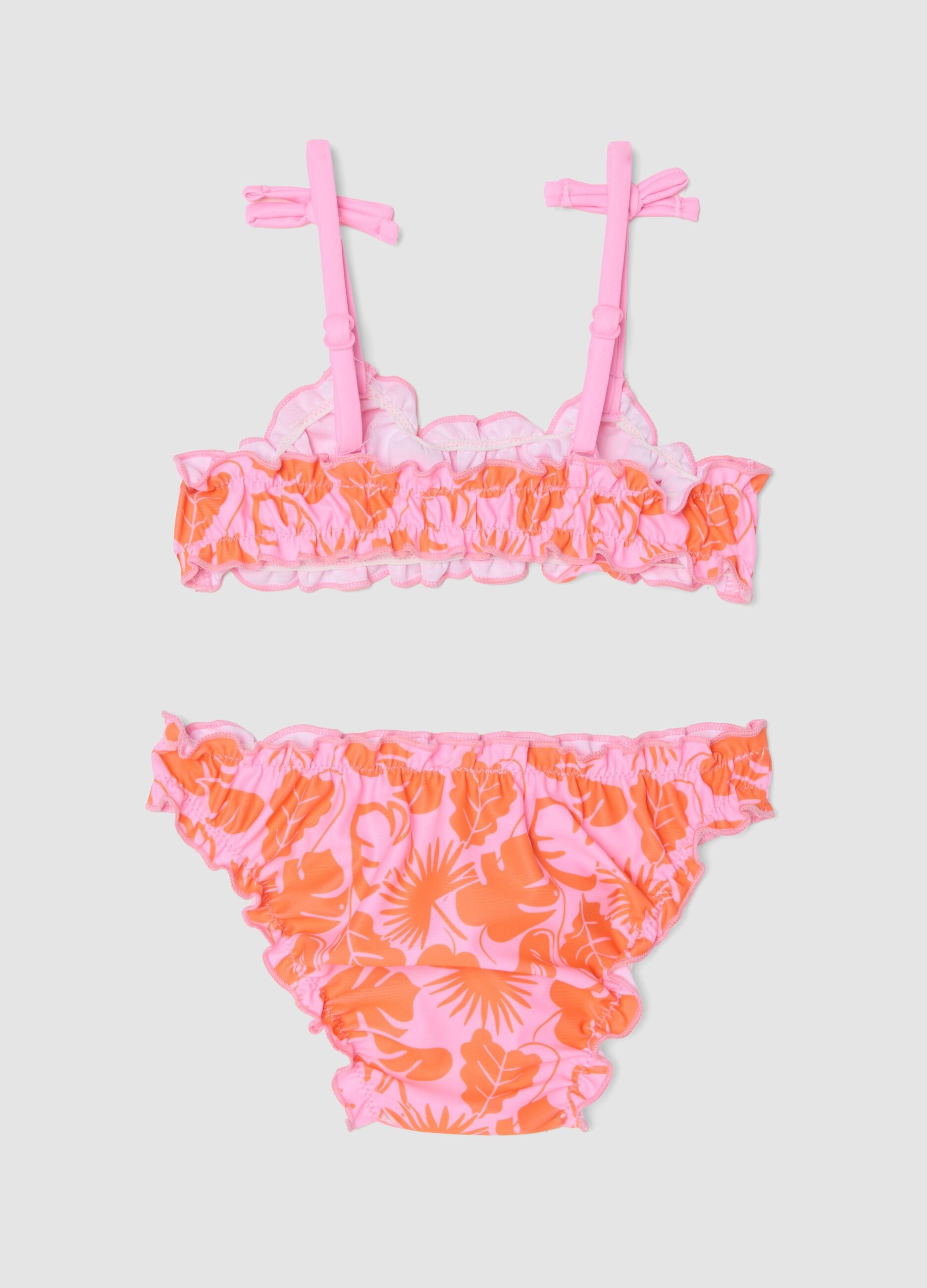 Girls&rsquo; pink stretch floral bikini