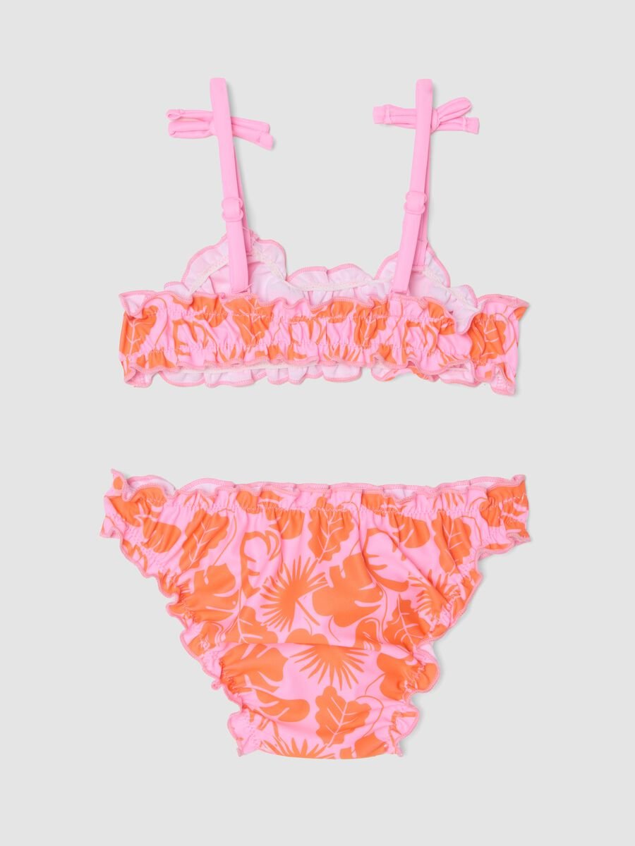 Bikini rosa in tessuto elasticizzato con fantasia floreale per bambina_1