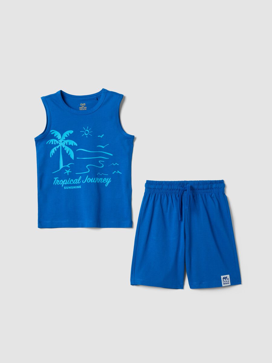 Blue pure cotton set with top and shorts_0
