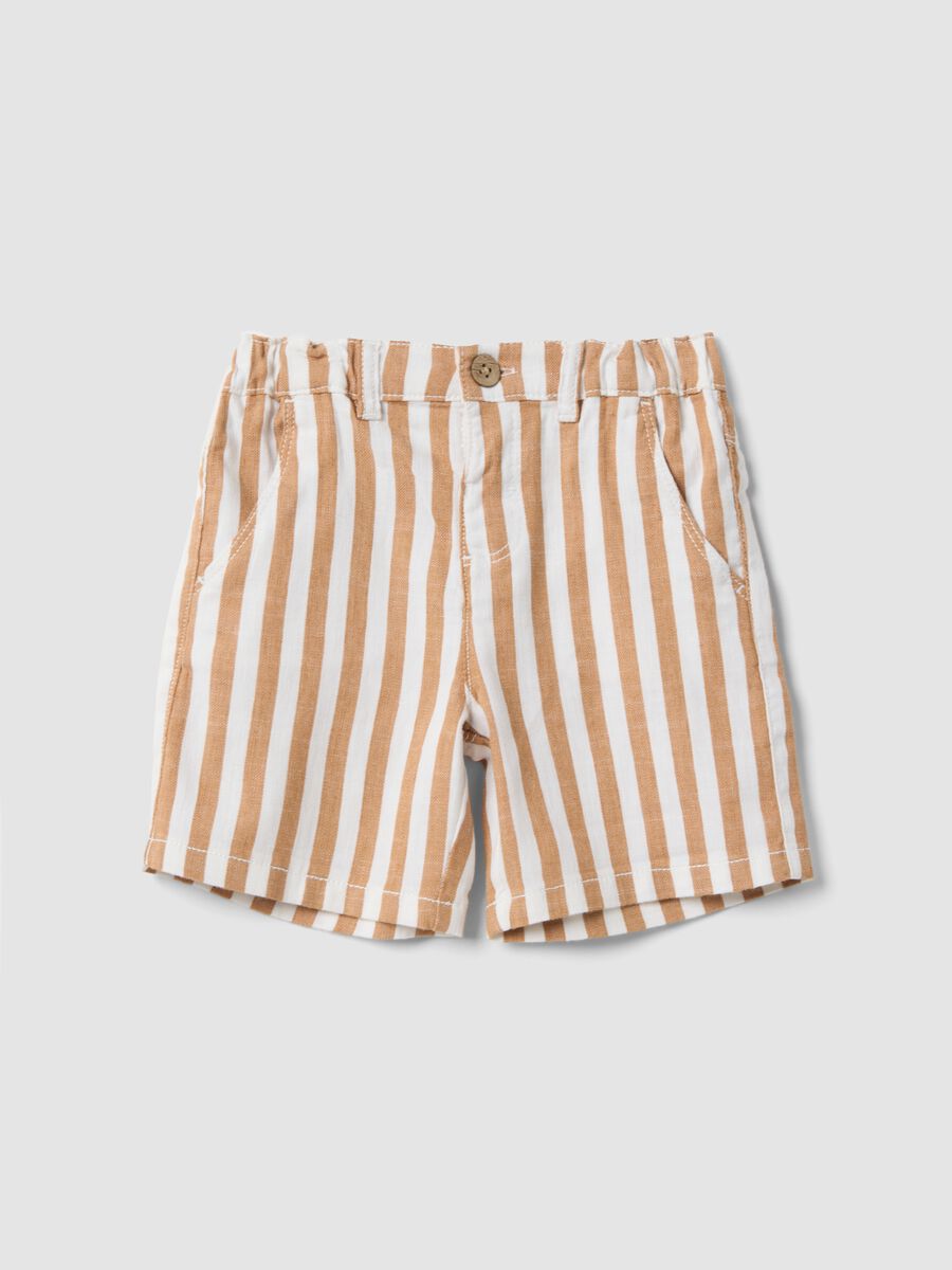 Multicolour striped cotton and linen blend shorts for toddlers with regular fit_0