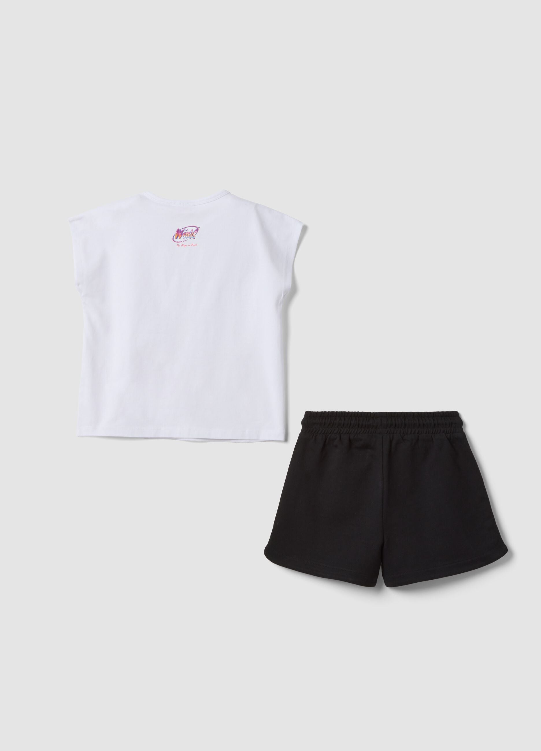 Completo bianco e nero in cotone elasticizzato con t-shirt e shorts per bambina regular fit