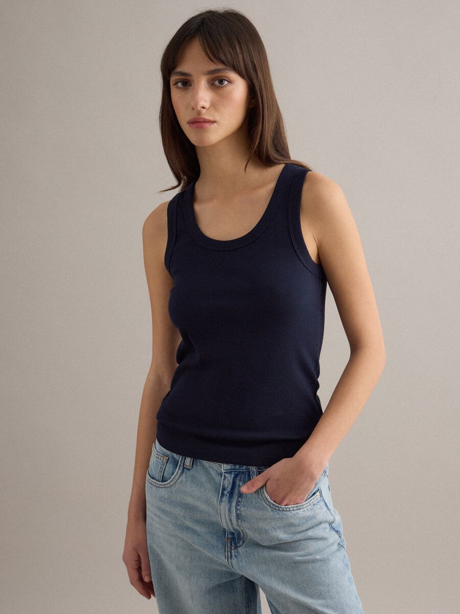 Tank top in cotone elasticizzato blu regular fit_0