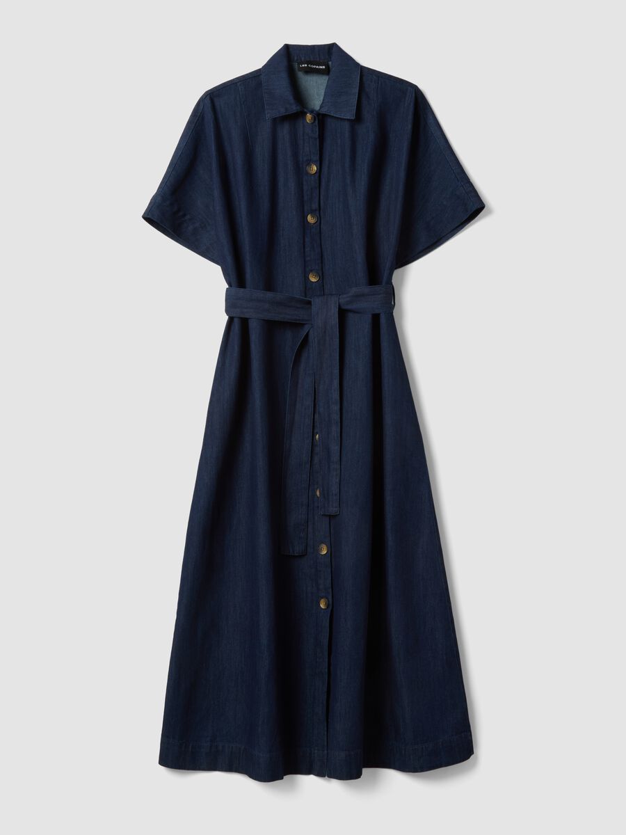 Abito lungo blu in puro cotone_4