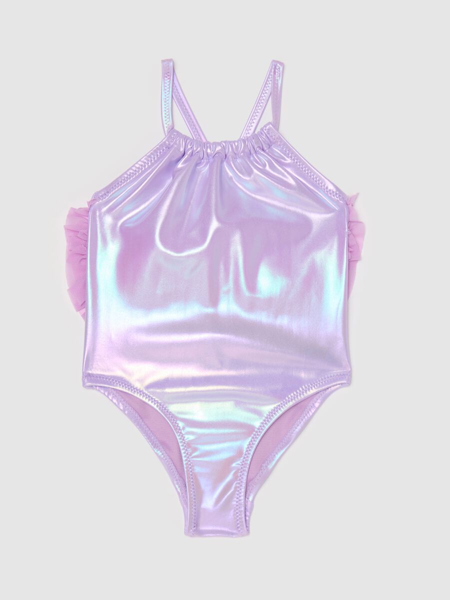Girls’ one-piece swimsuit in purple stretch fabric_0
