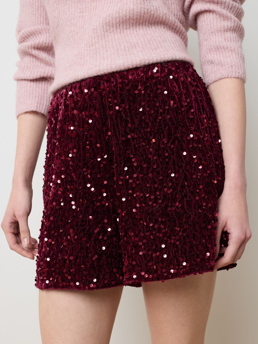Red Velvet Miniskirt with Sequins_3