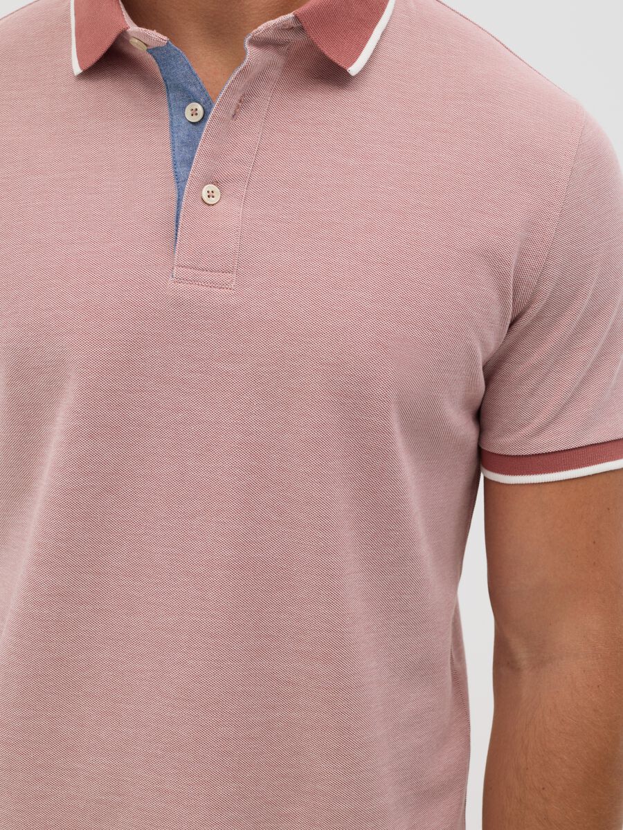 Pink polo shirt with short sleeves in cotton piquet_3