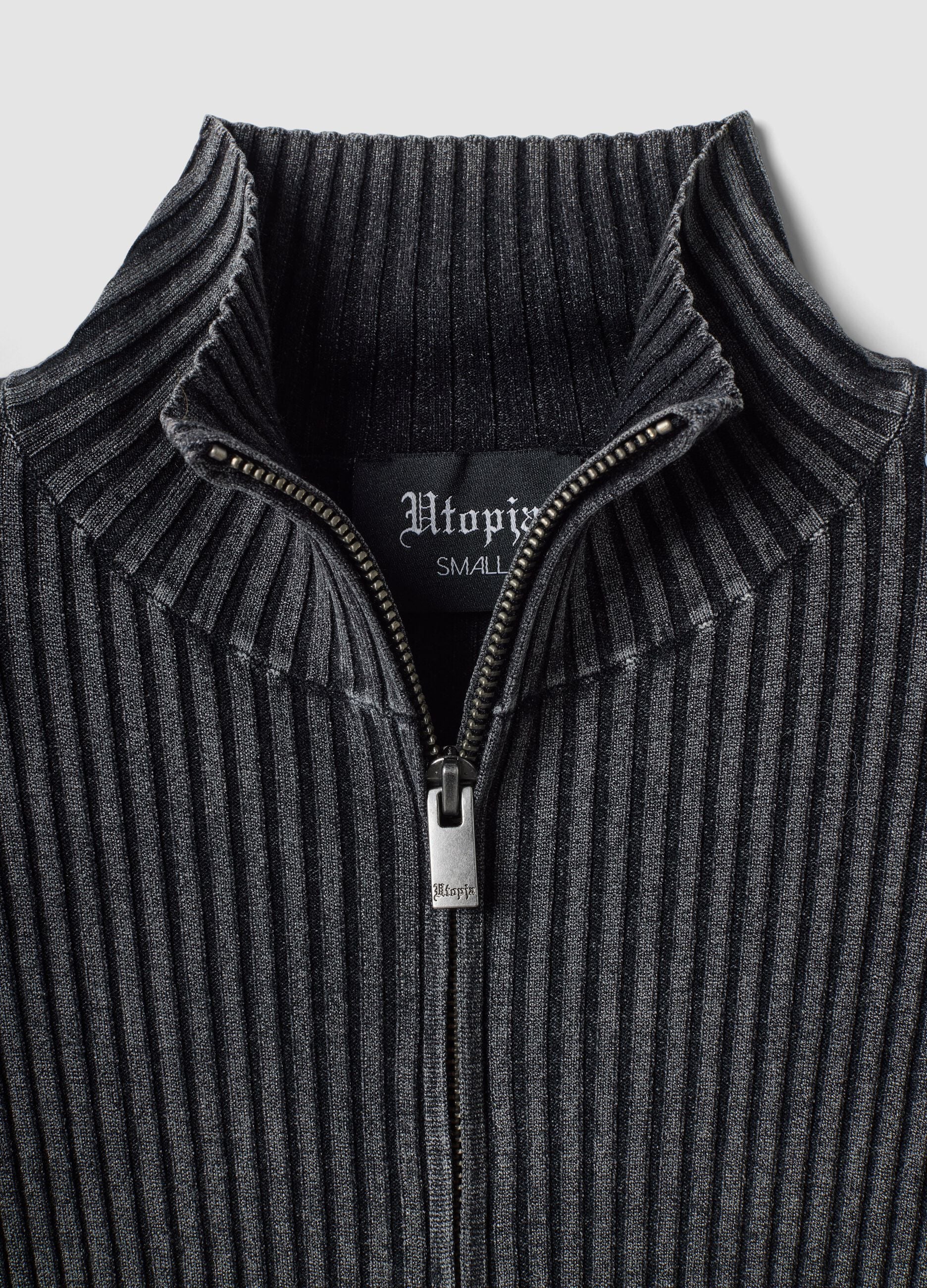 Full-Zip Ribbed Knit in Vintage Grey