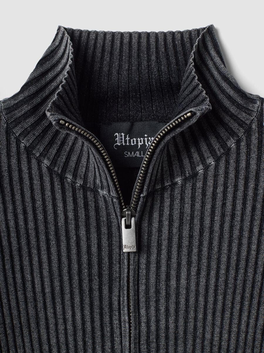 Full-Zip Ribbed Knit Vintage Grey_6