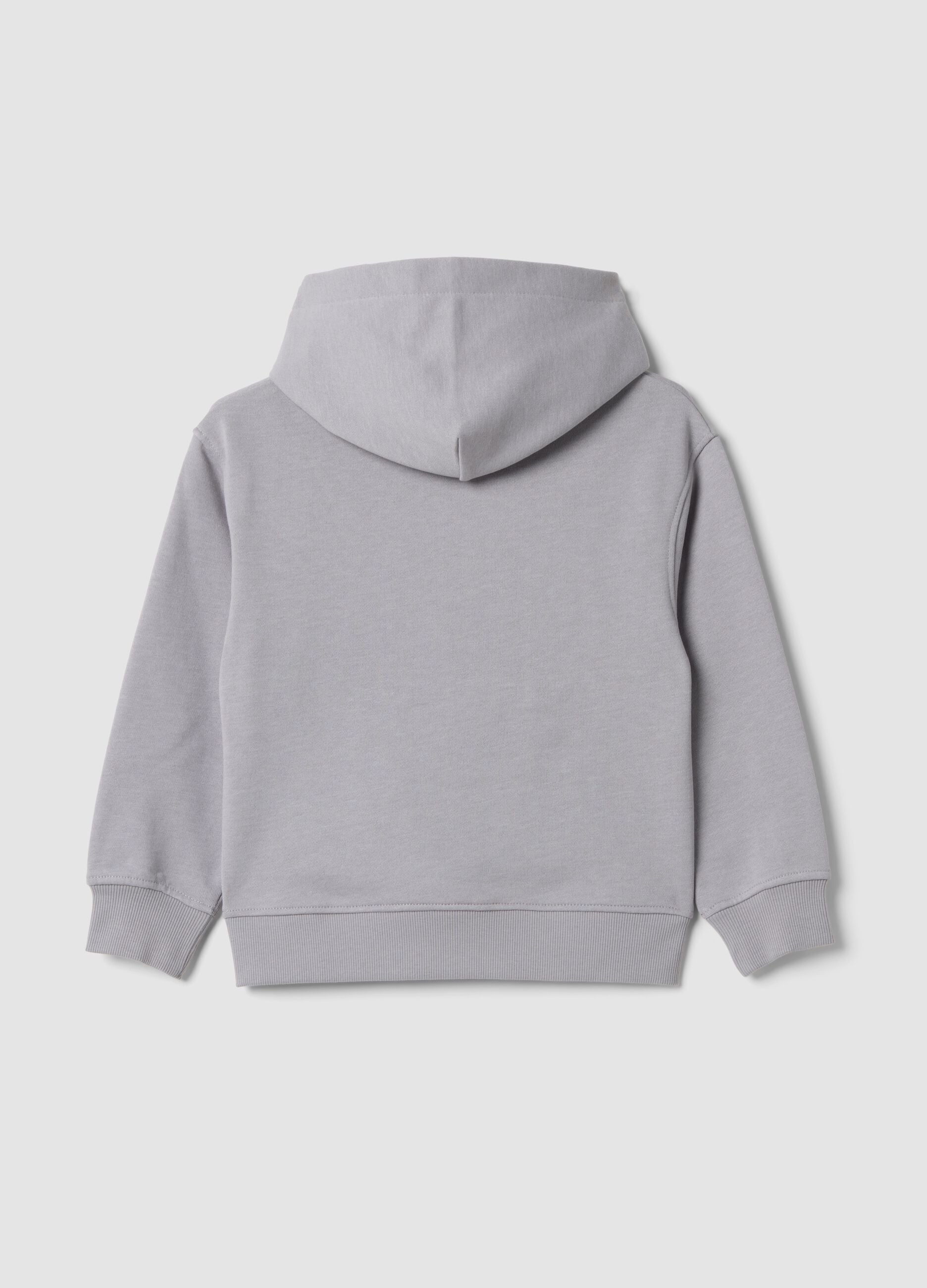 Grey cotton-blend hoodie sweatshirt with crew neck