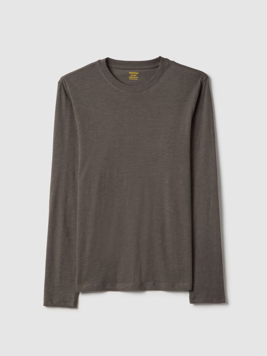 Grey long-sleeve pure cotton regular fit T-shirt_4
