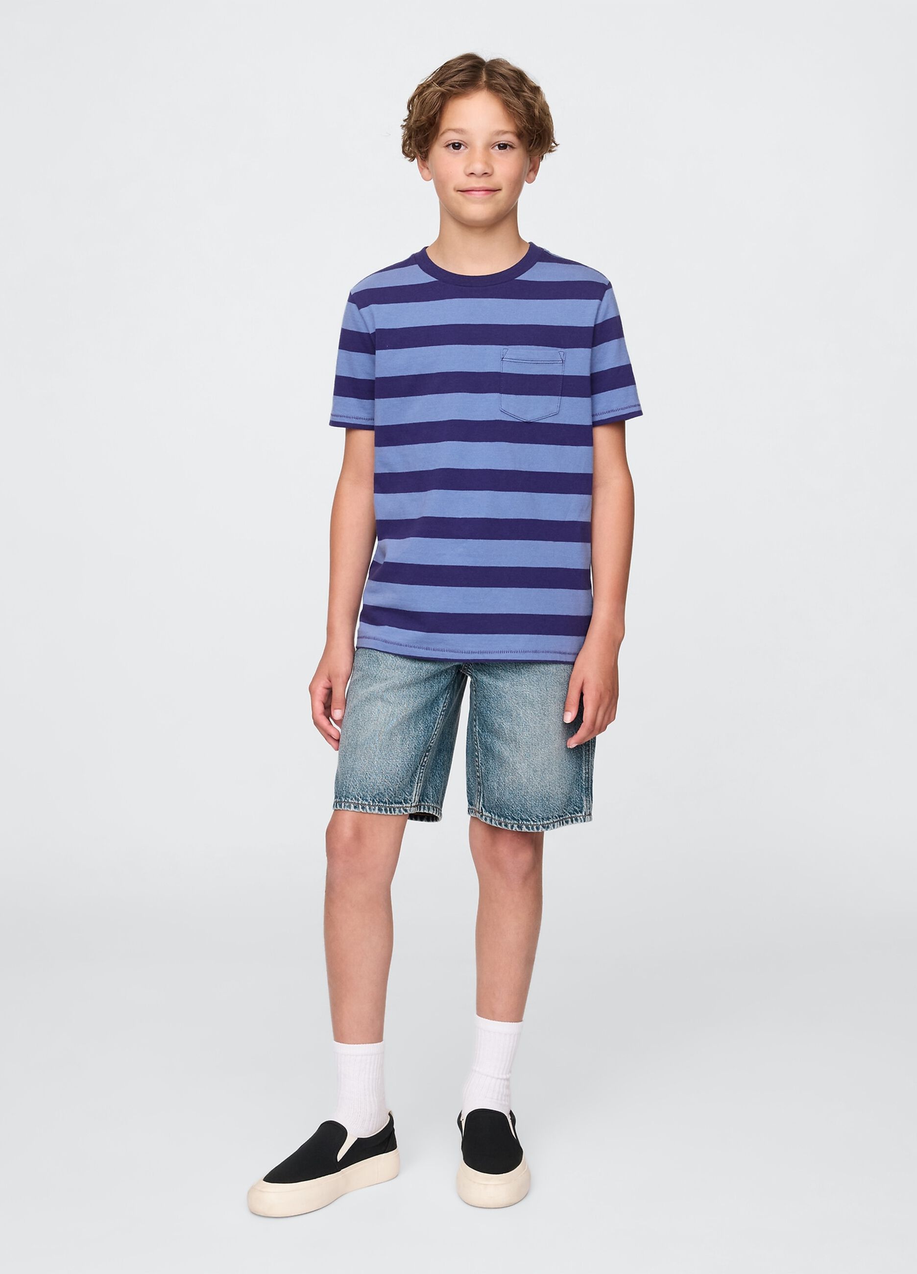 Washed Denim Bermuda Shorts with Pockets