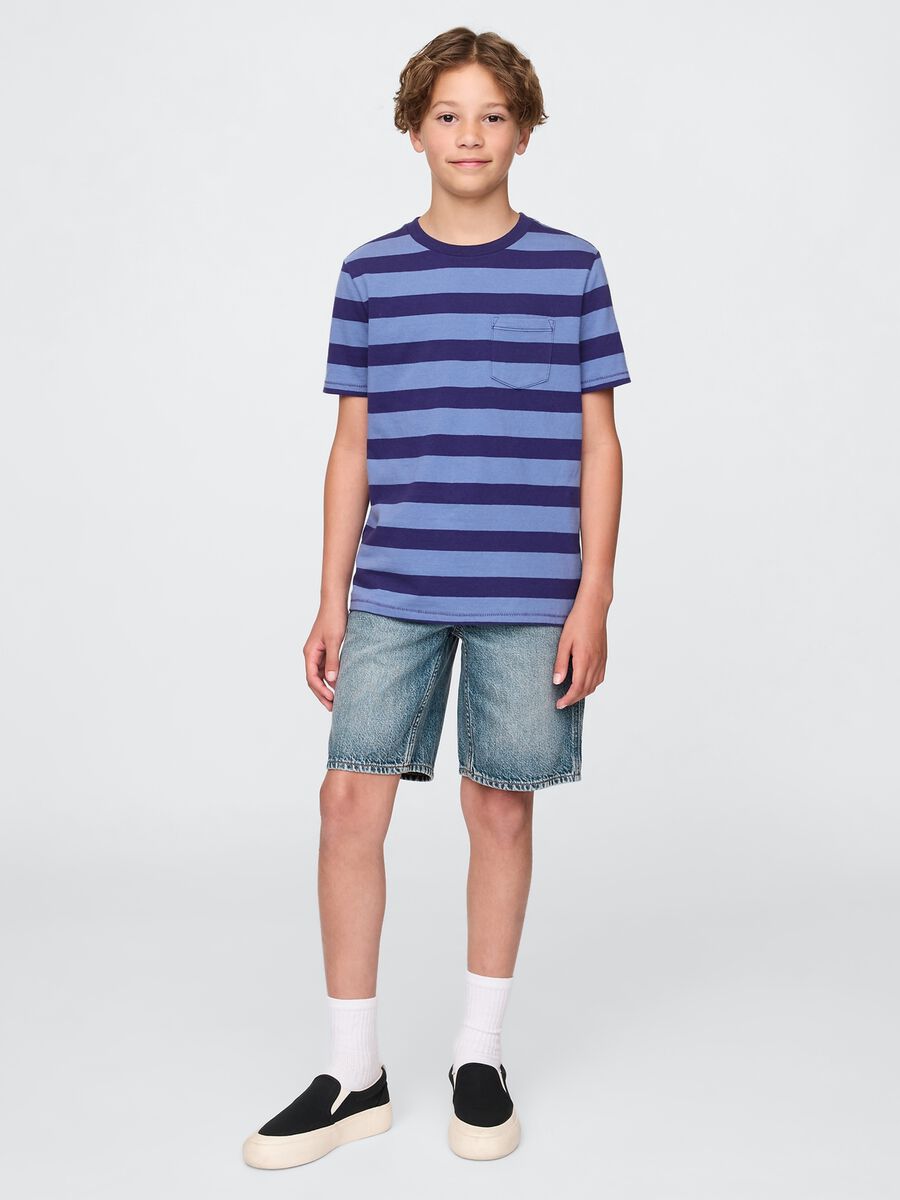Washed Denim Bermuda Shorts with Pockets_0