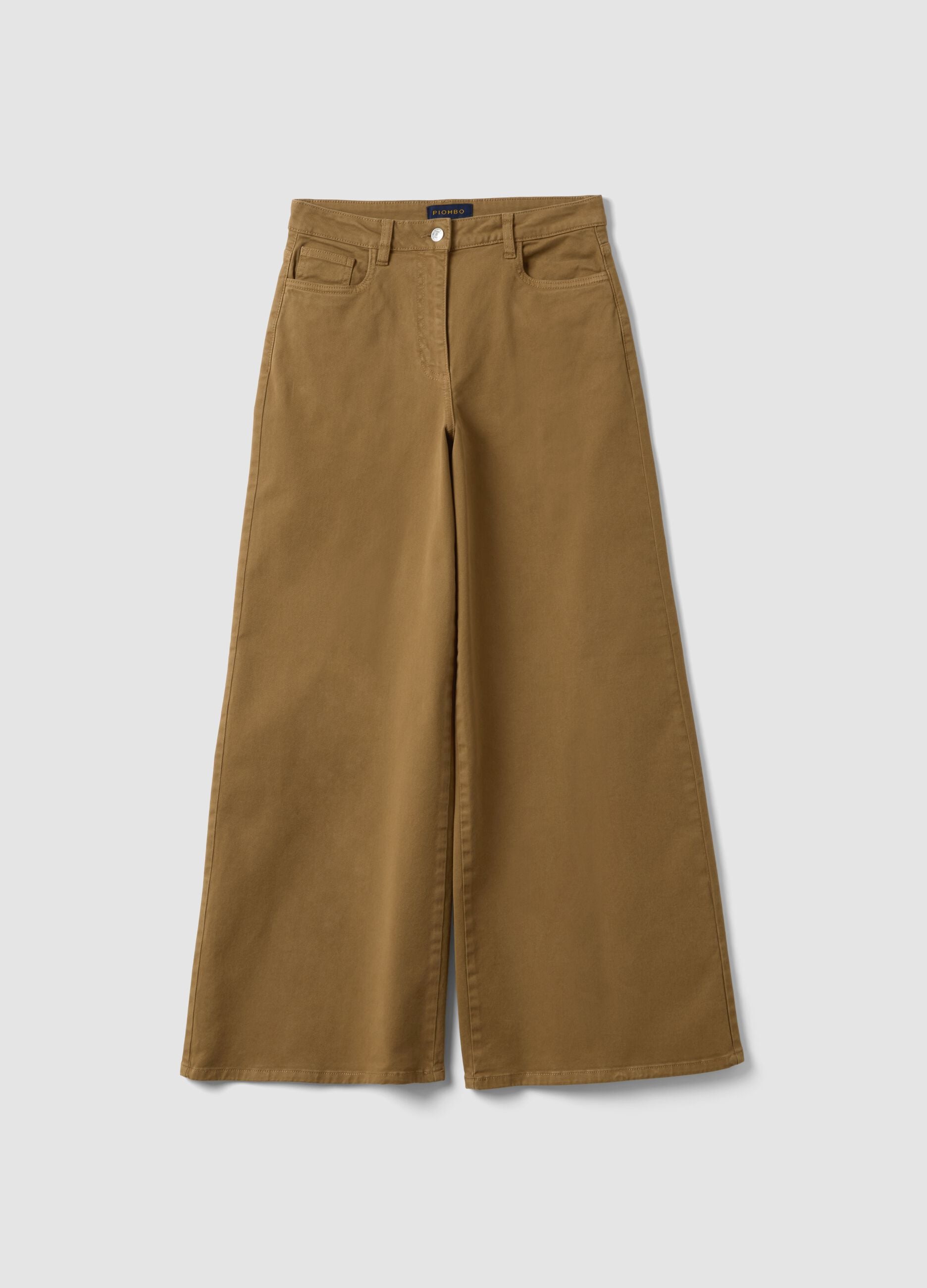 Brown stretch cotton wide-leg trousers