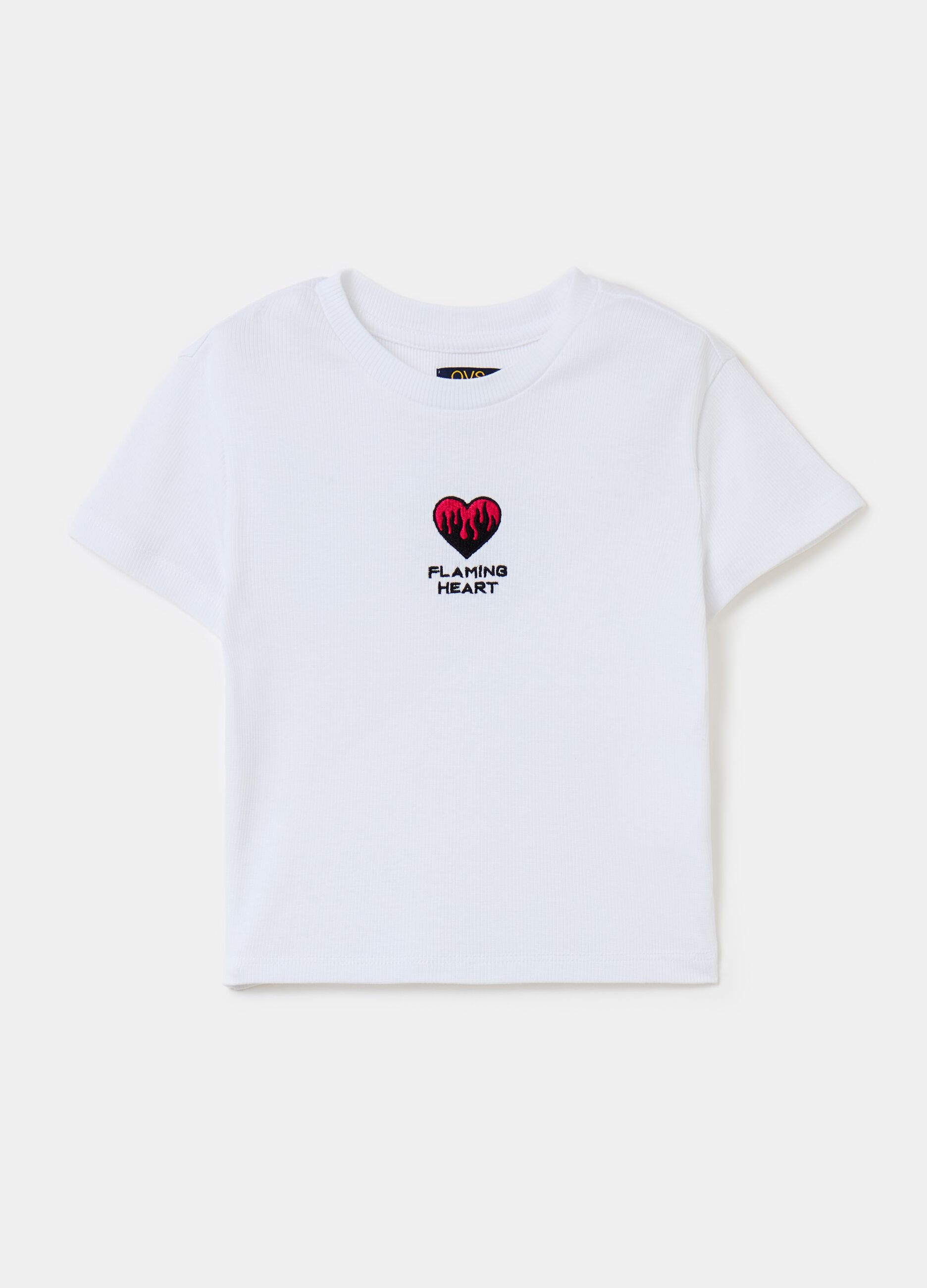 T-shirt a costine con ricamo cuore