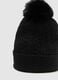 Black knitted beanie hat with pompom_2
