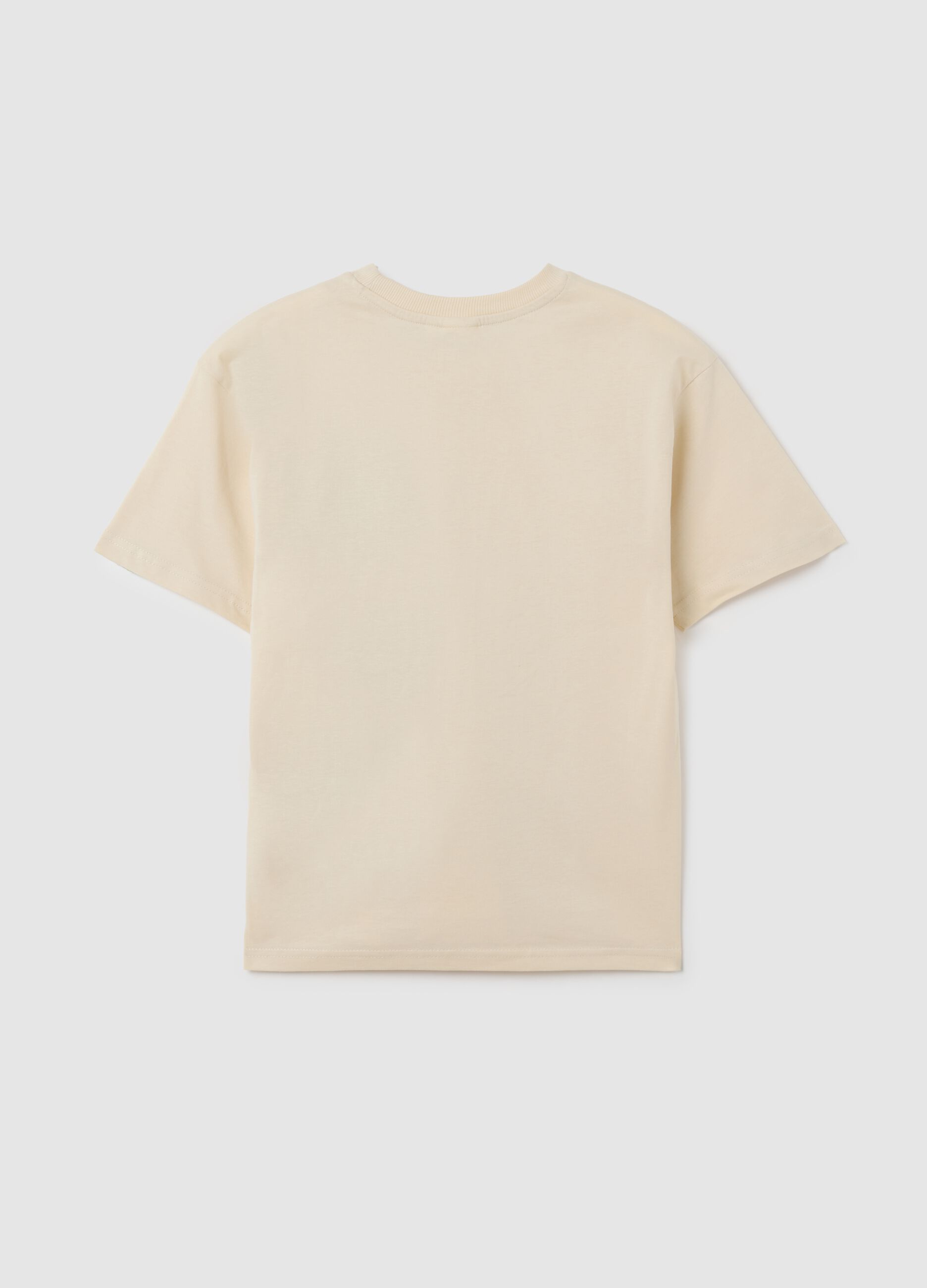 Oversized beige pure cotton boys' t-shirt