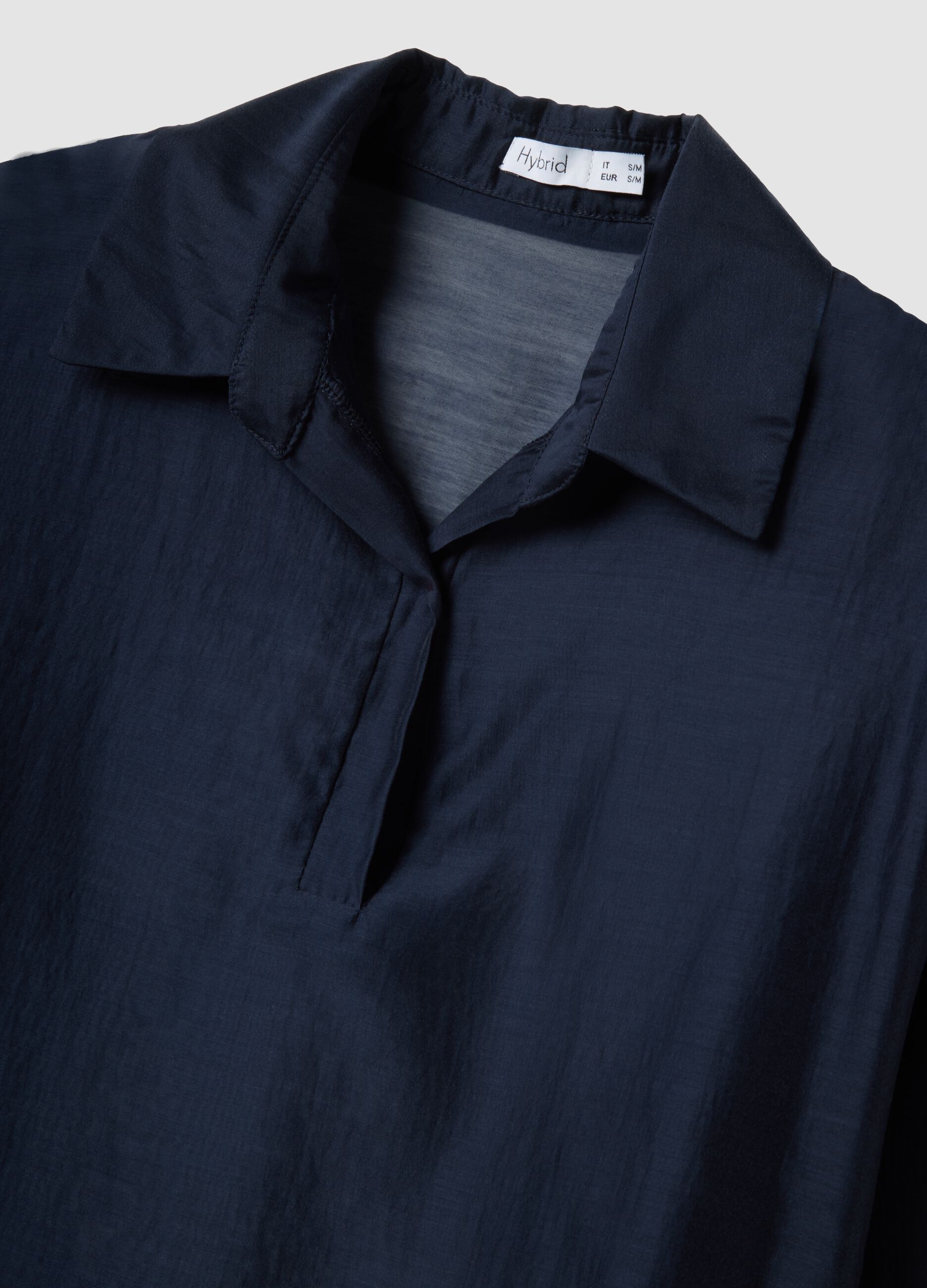 Blue long-sleeve viscose-blend blouse, regular fit