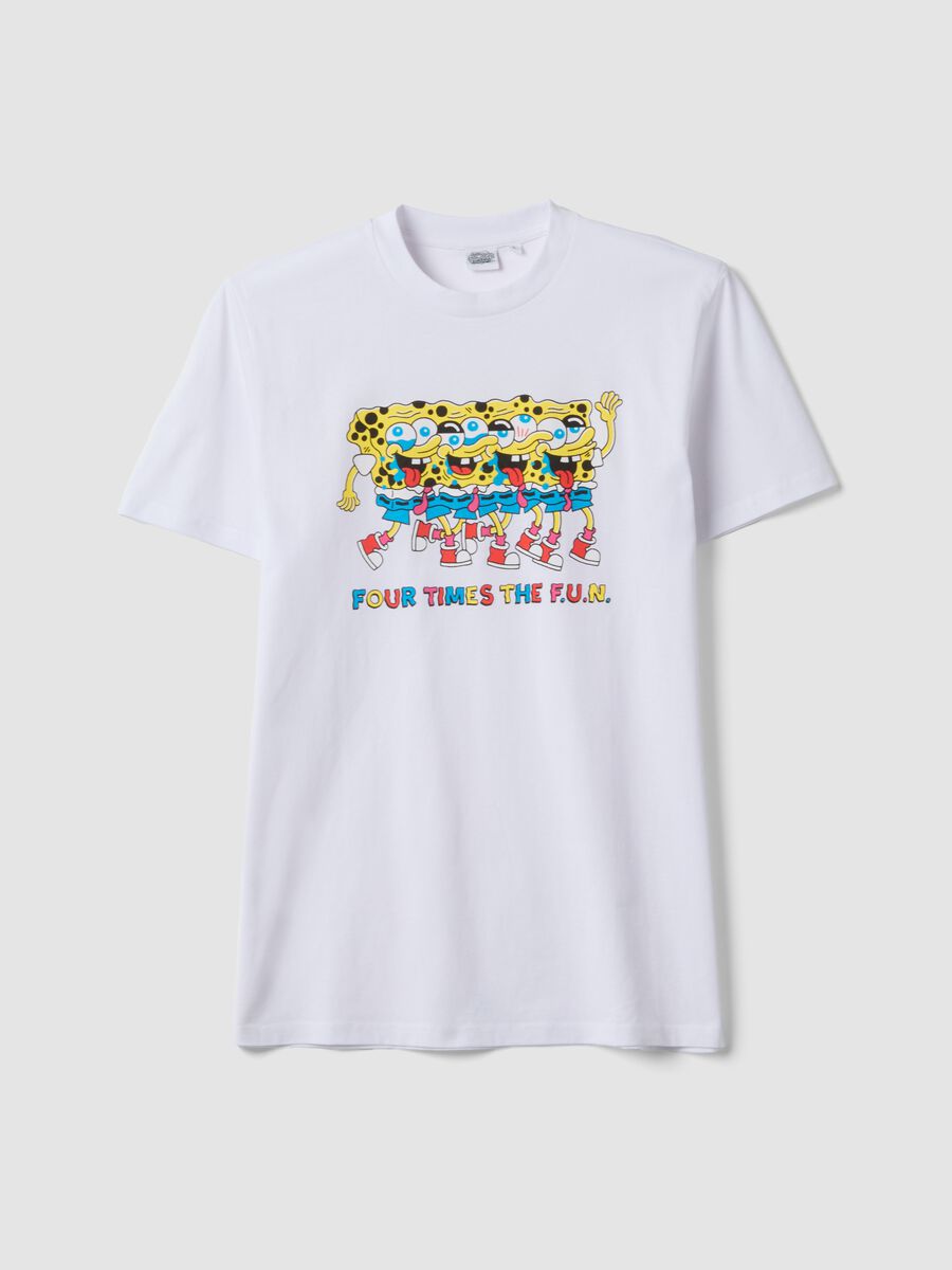 White pure cotton regular fit T-shirt with SpongeBob print_4