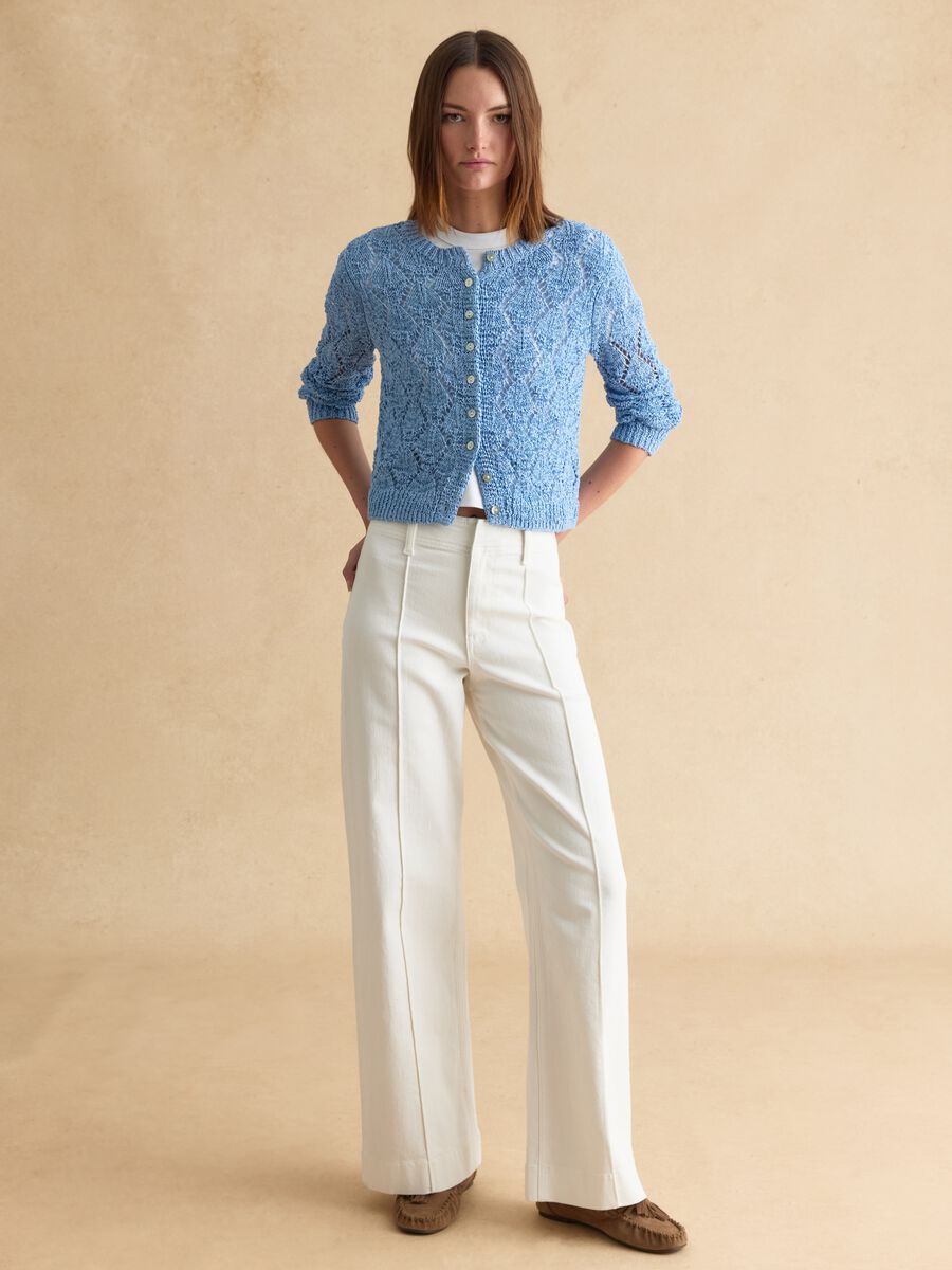 Cardigan in misto cotone azzurro regular fit con lavorazione a maglia_2
