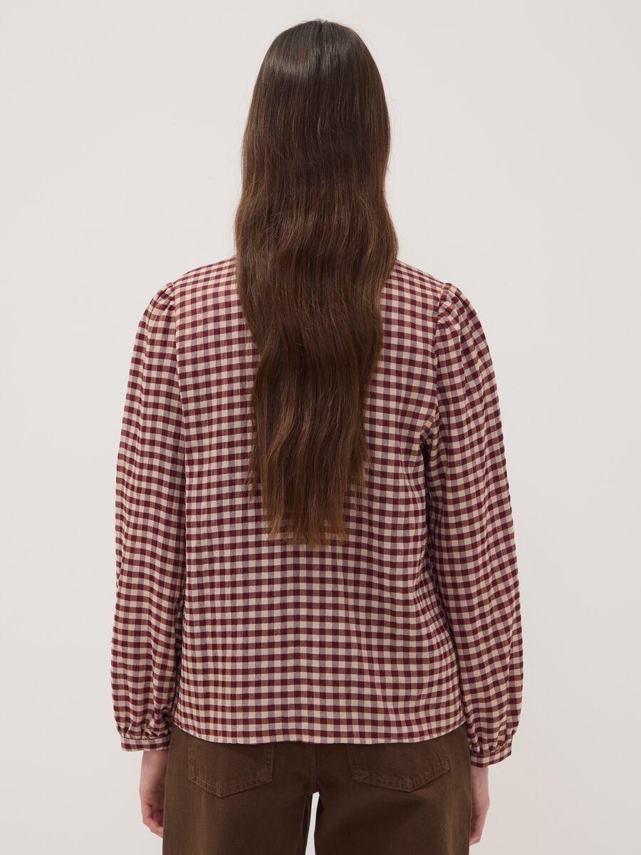 White checked stretch viscose shirt with mandarin collar_3