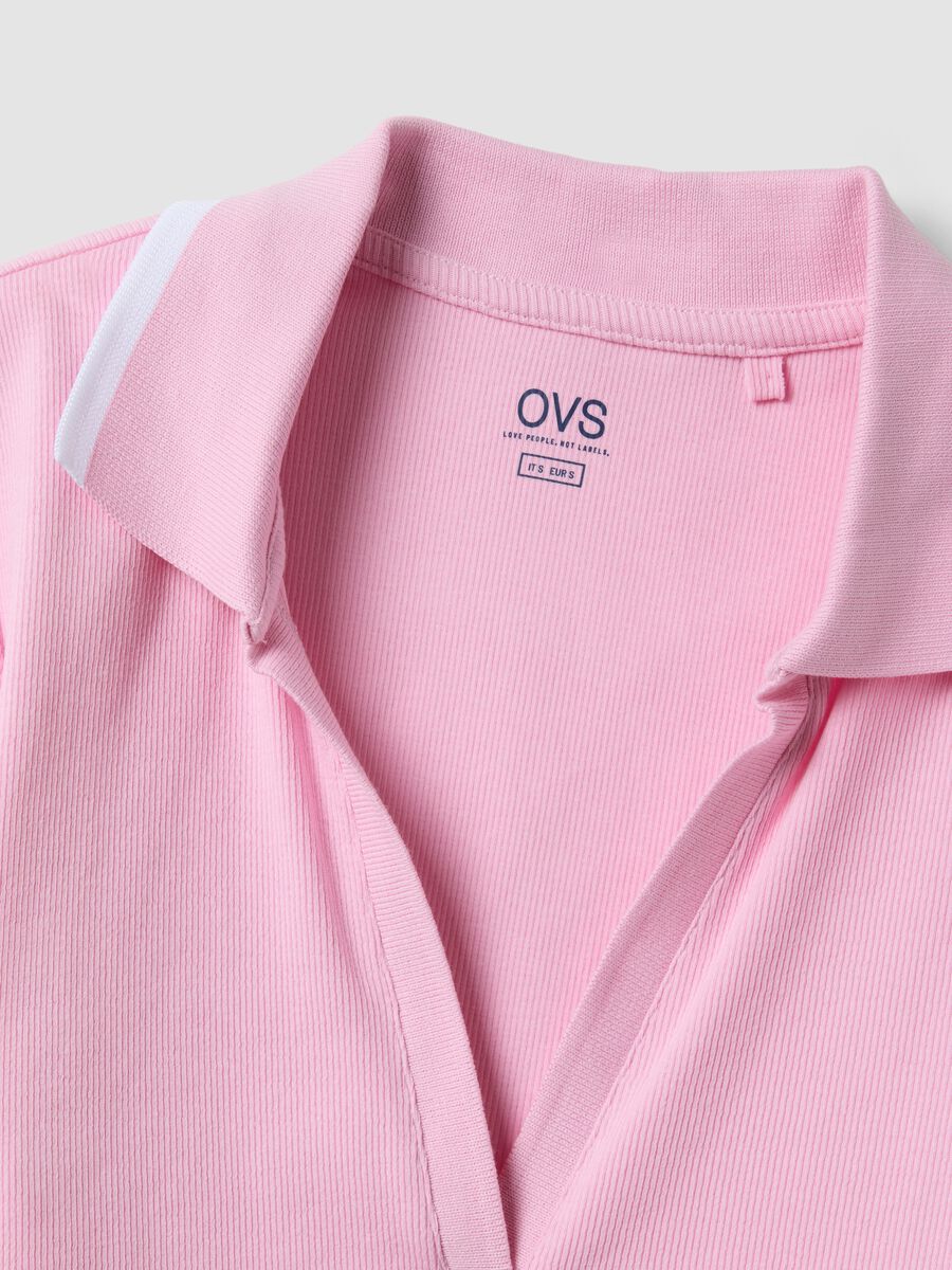 Polo a maniche corte in cotone elasticizzato rosa regular fit_5
