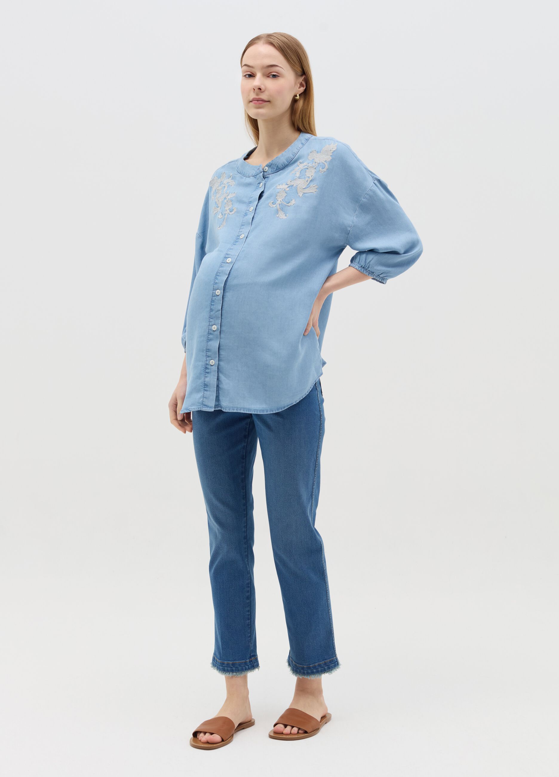Camicia premaman in Tencel con ricamo