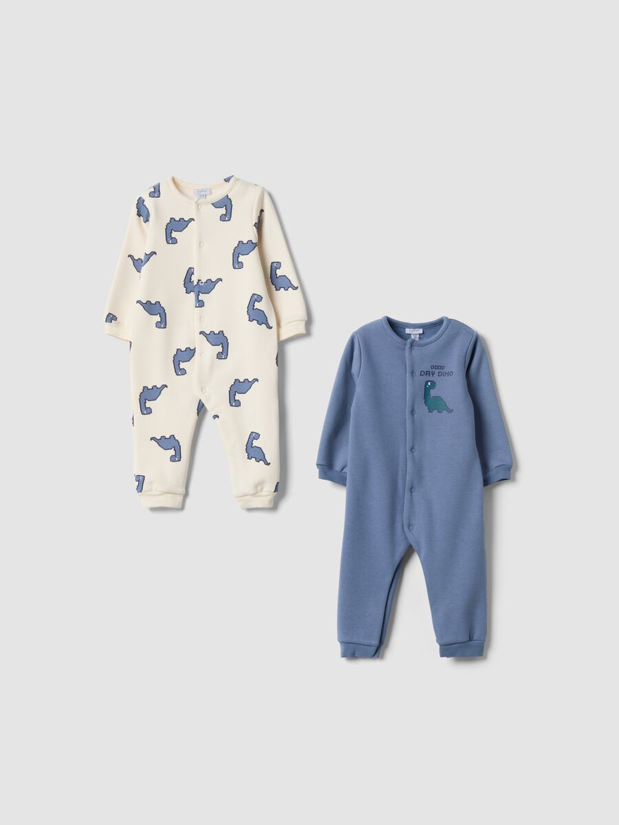 2-pack white and light blue stretch babygrows with dinosaur print_0