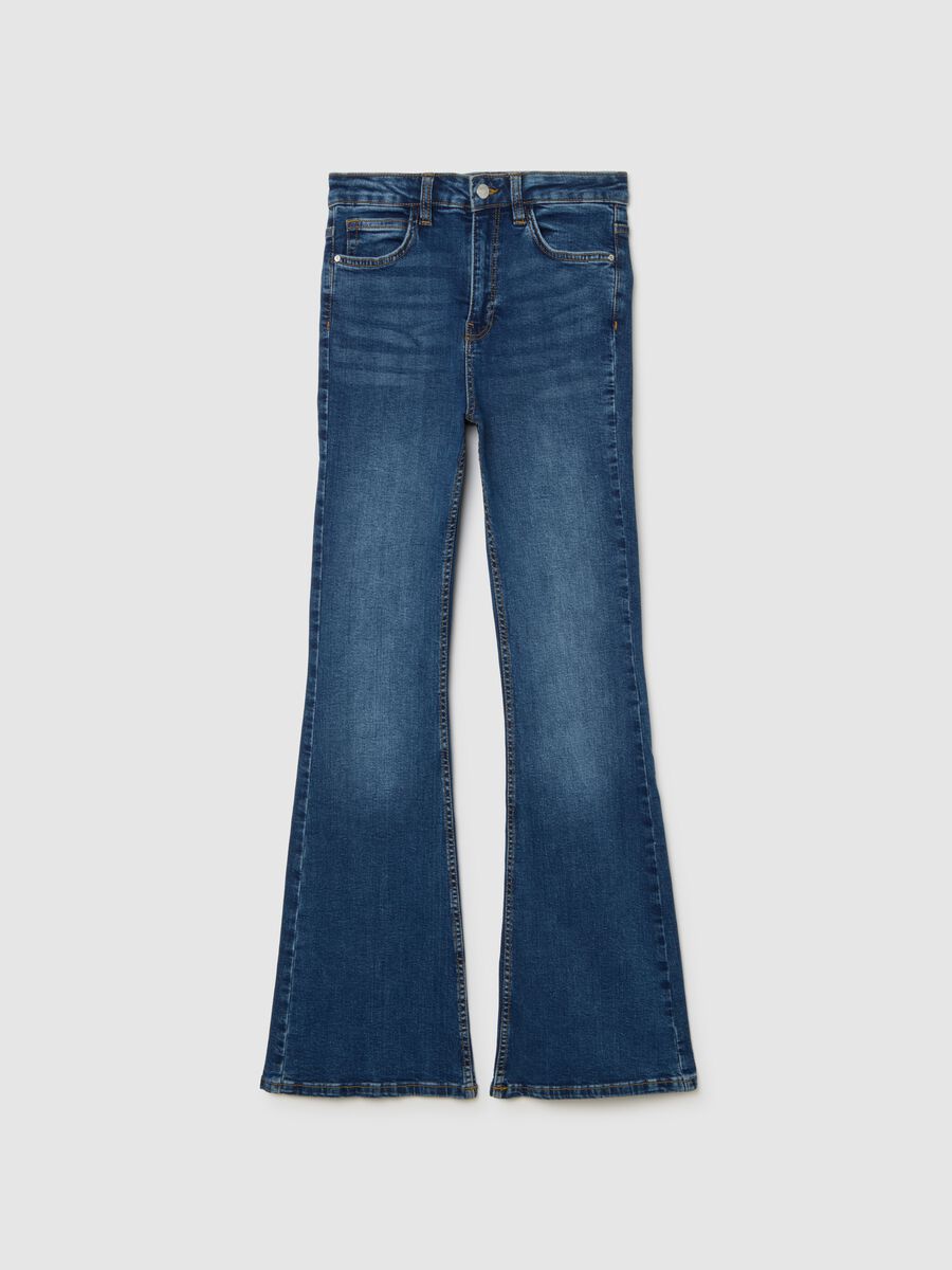 Jeans flare blu in denim elasticizzato_4