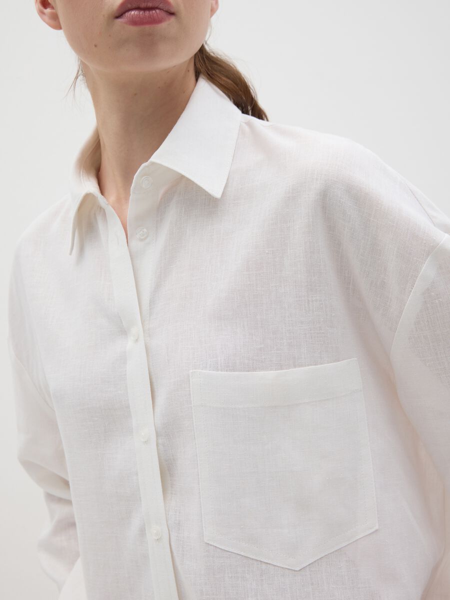 Women's white viscose and linen blend shirt regular fit_2
