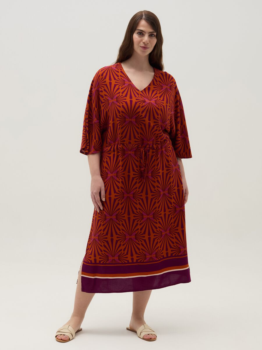 Curvy long dress with print in viscose_0