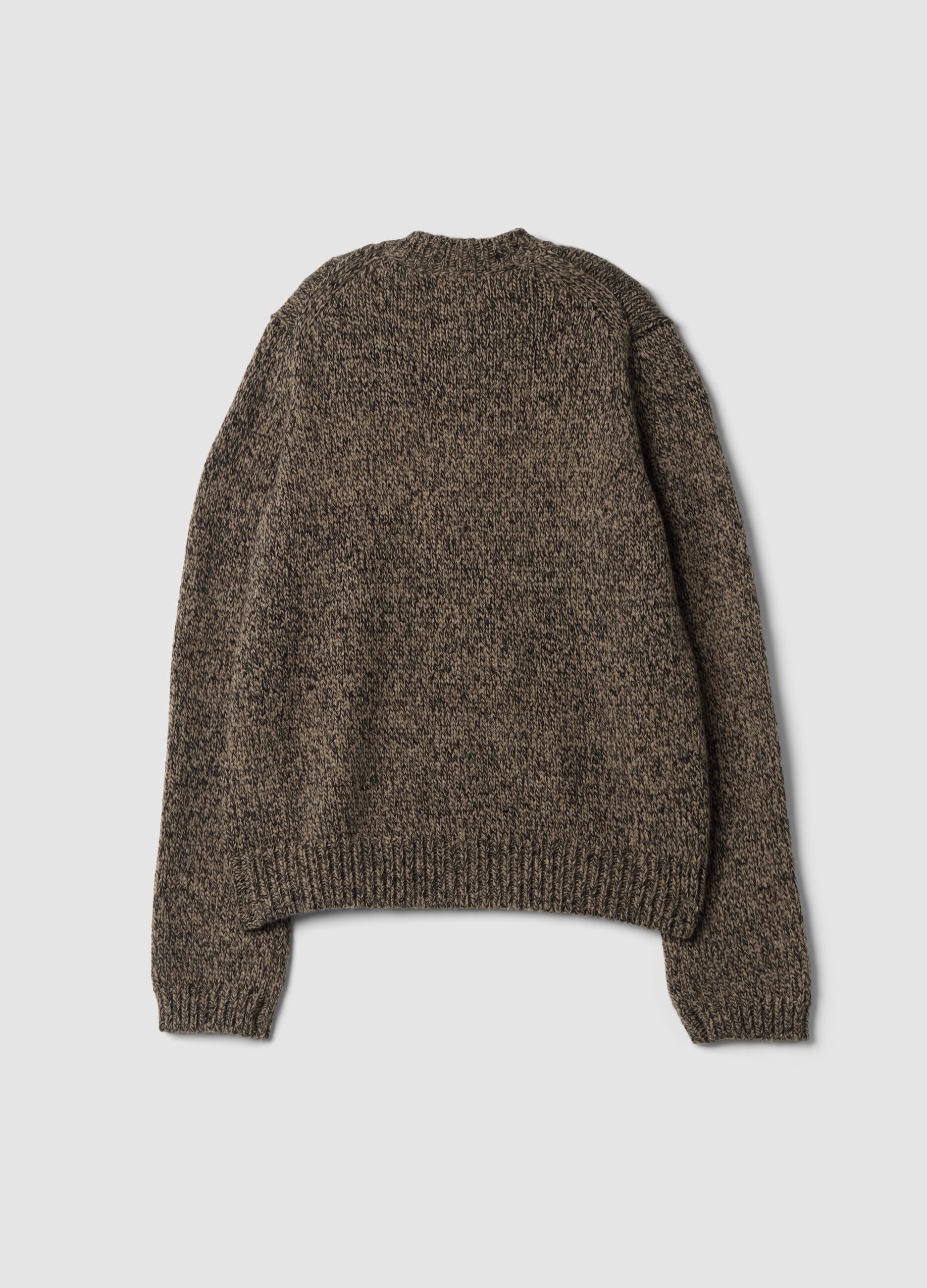 Brown wool-blend crew-neck cardigan, regular fit