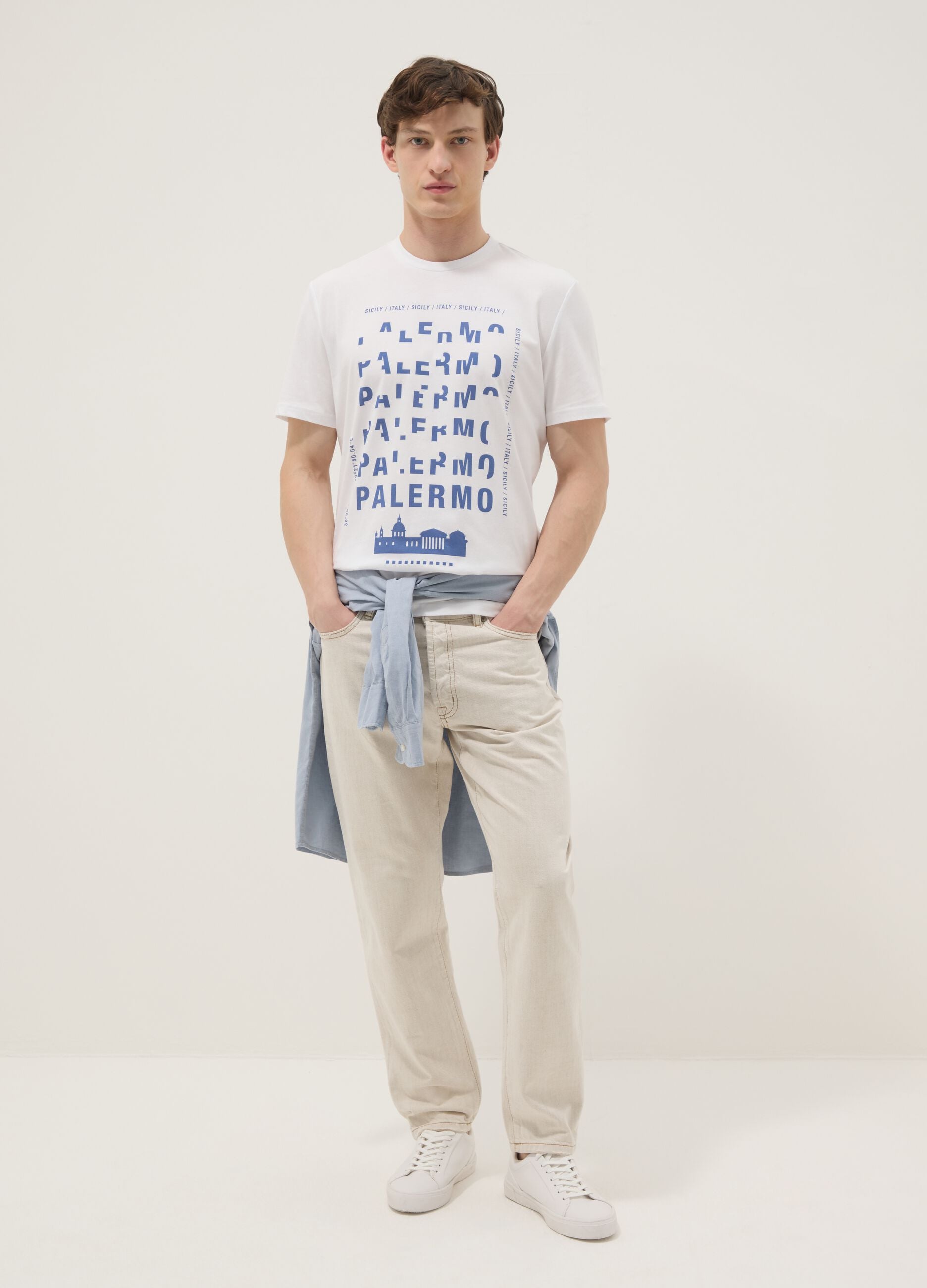 White pure cotton graphic T-shirt, regular fit
