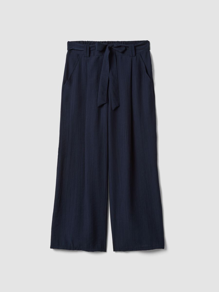 Pantaloni blu palazzo in misto viscosa regular fit_4
