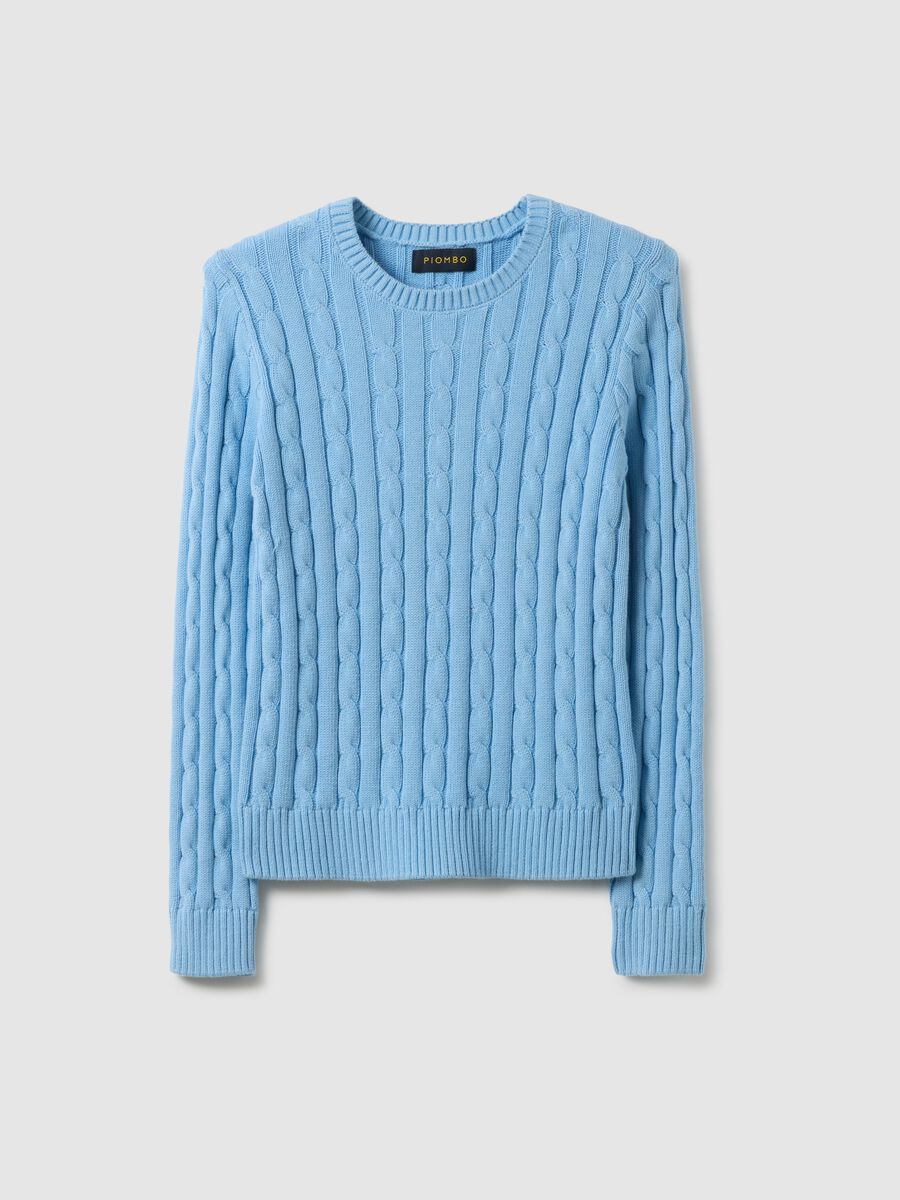 Blue pure cotton regular fit sweater with cable knit_0