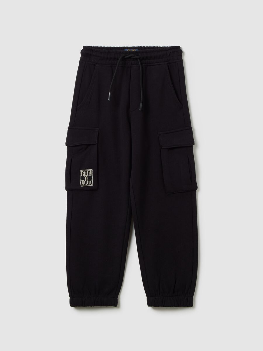 Black French Terry Cotton Trousers for Boys_0