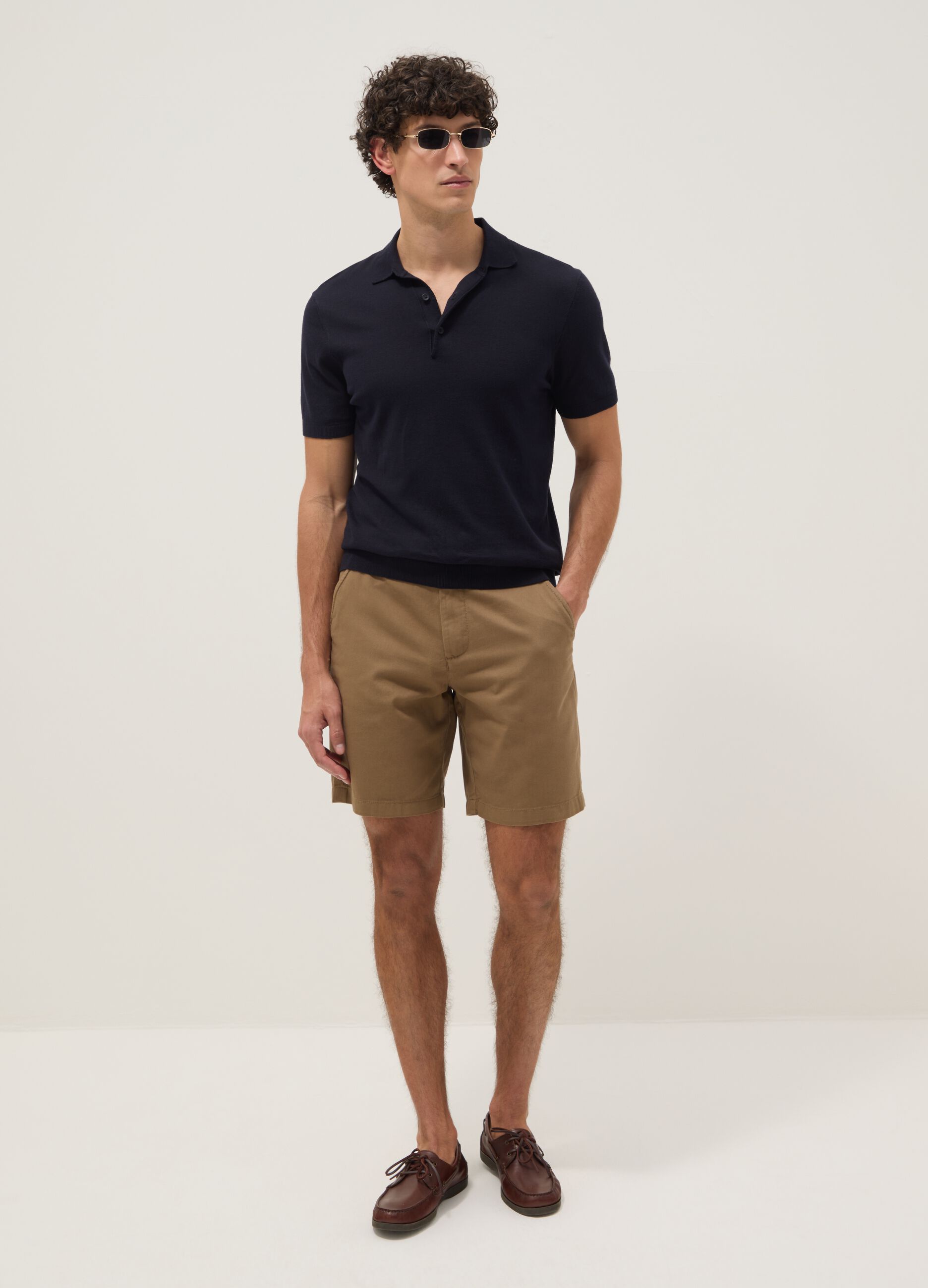 Beige chino shorts in pure cotton, regular fit