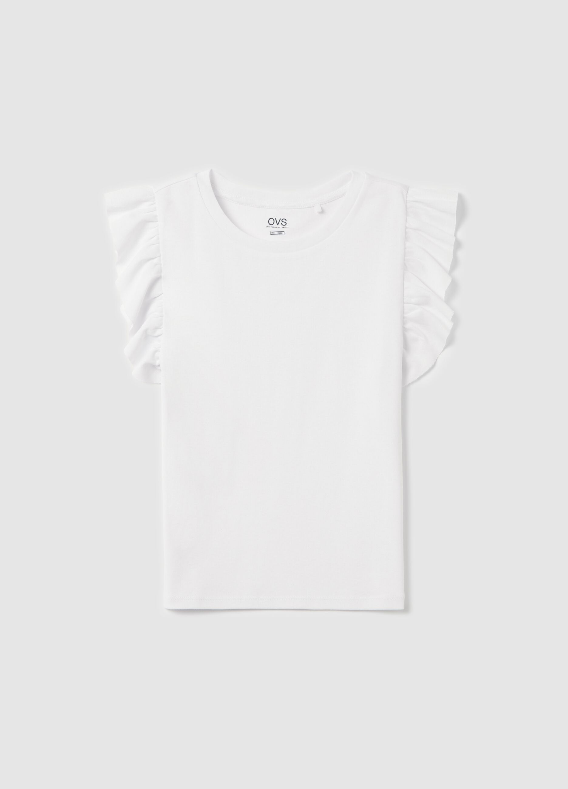 White cotton T-shirt with ruffles