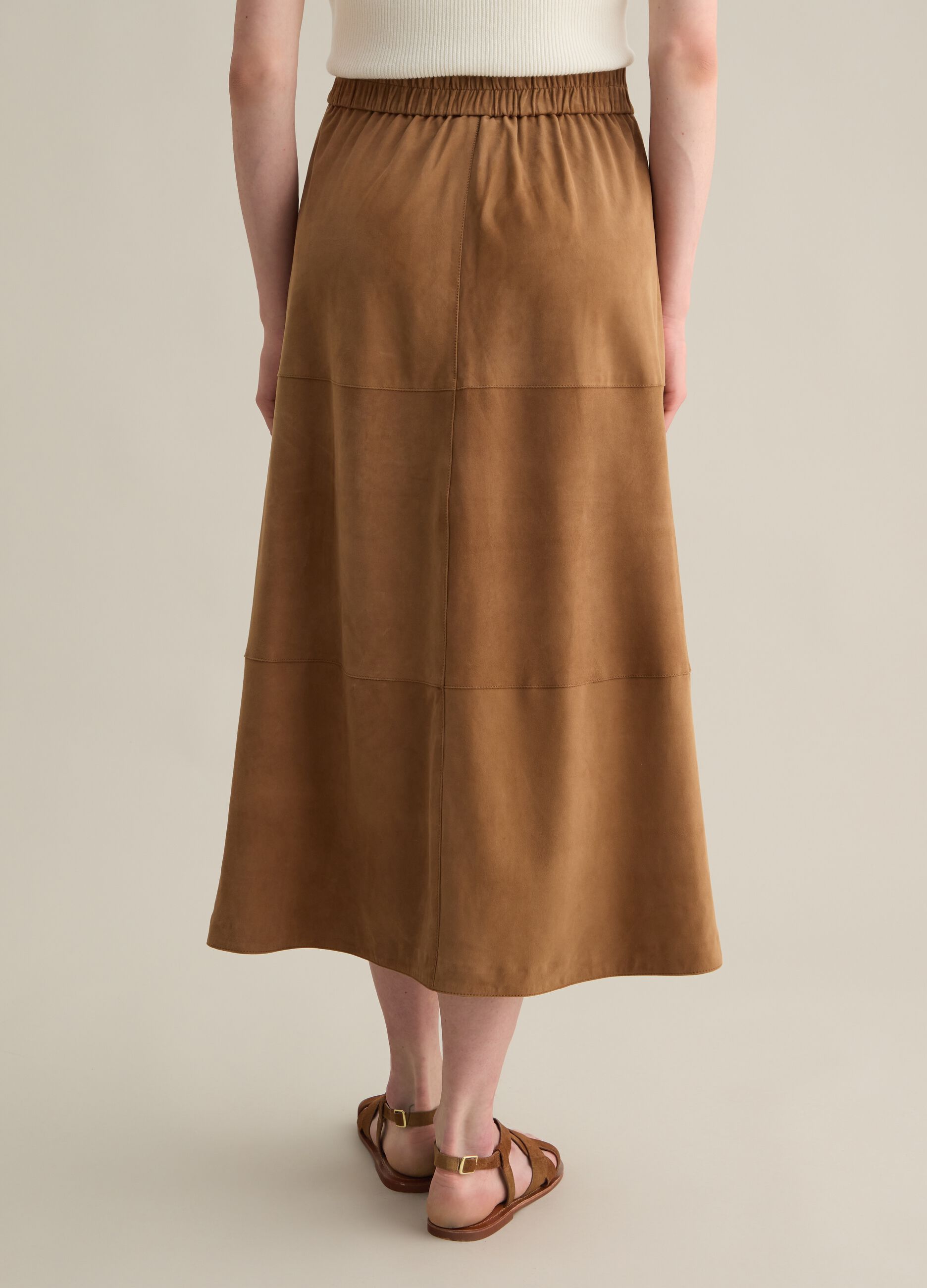 Gonna midi da donna in vera pelle marrone regular fit
