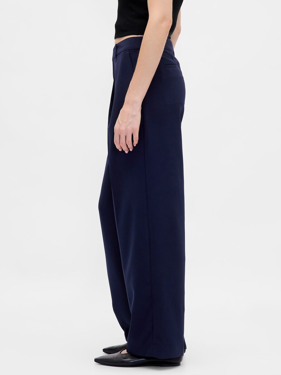 Wide-leg blue trousers in stretchy fabric_3