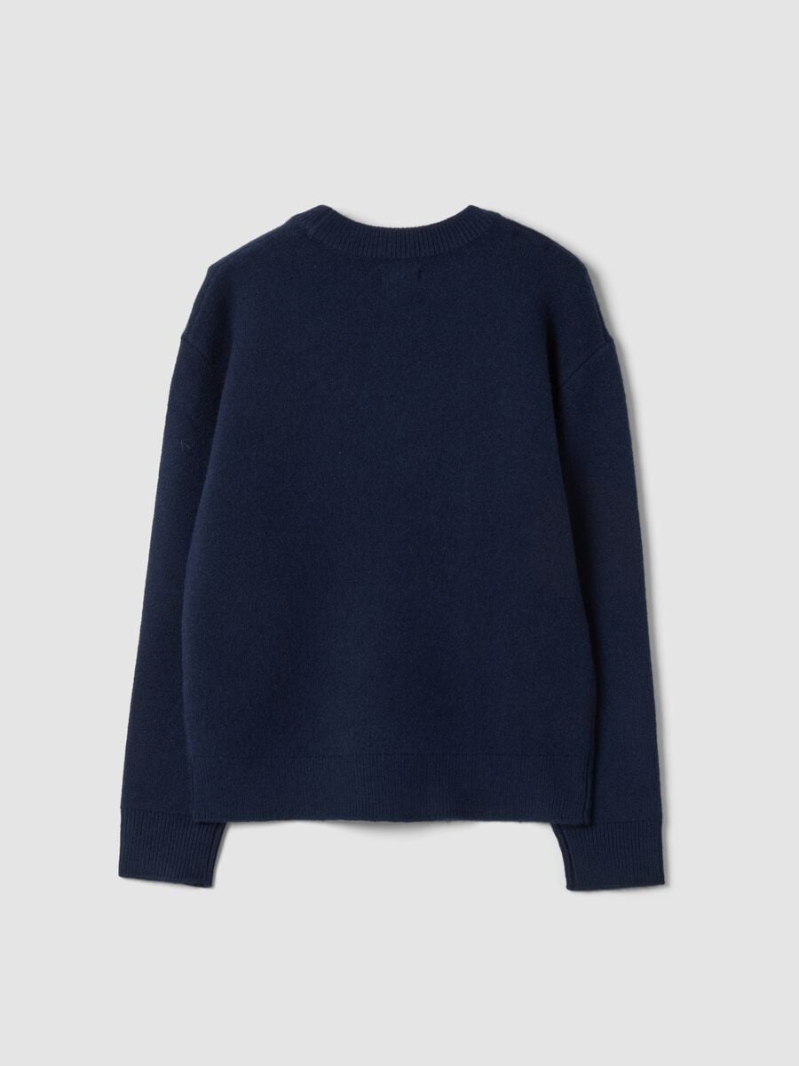 Maglione blu navy girocollo con ricamo lettering_1