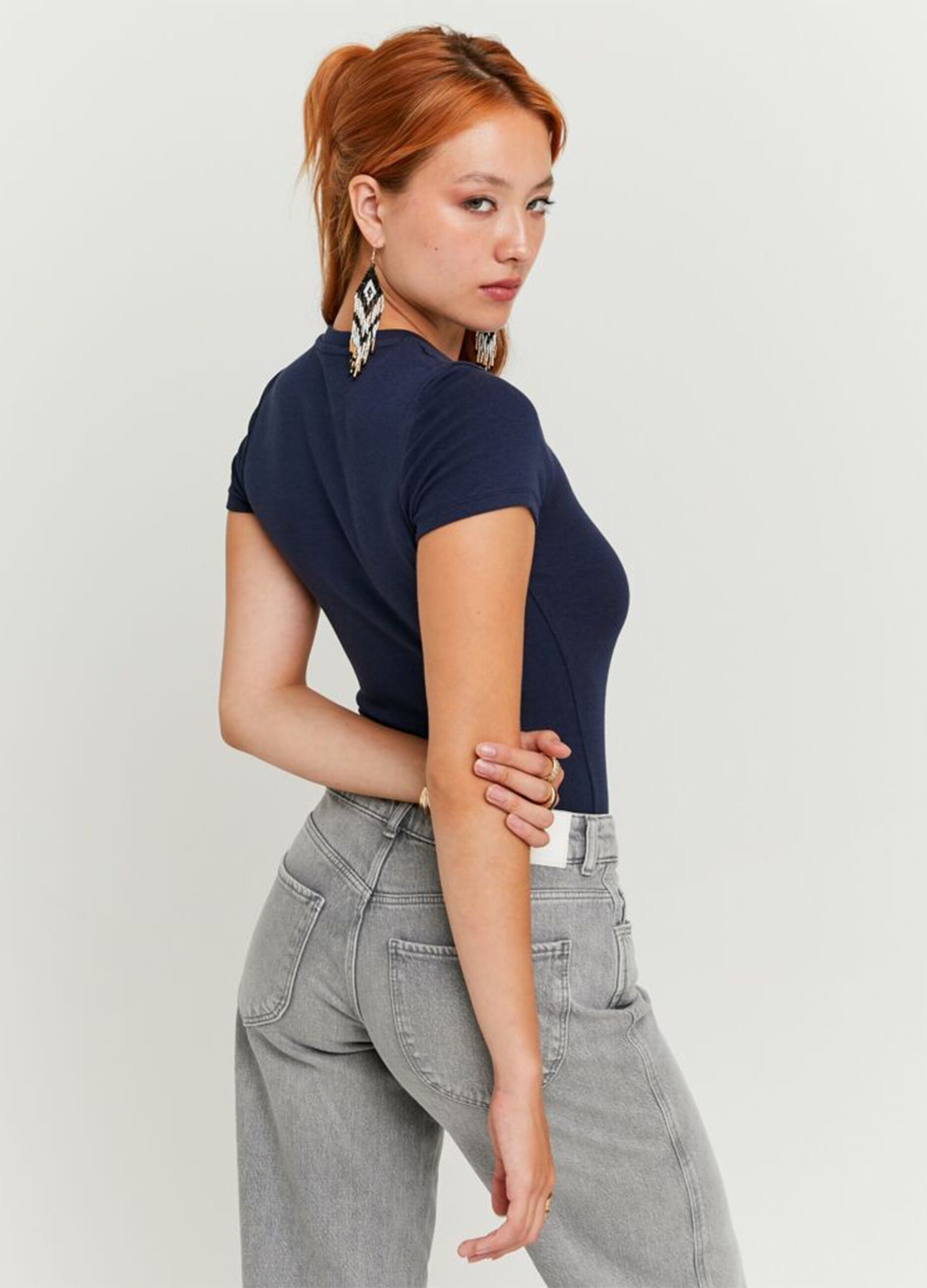 Blue short-sleeve cotton and stretch modal T-shirt
