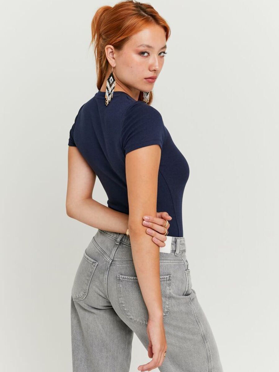 T-shirt blu a maniche corte in cotone e modal elasticizzato_2
