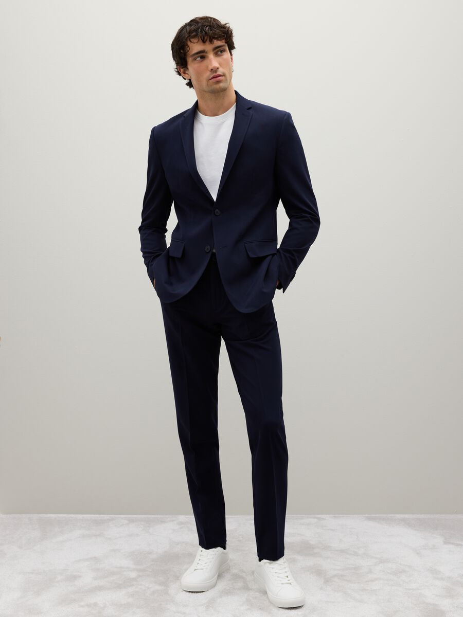 Navy slim fit blazer with button closure_1