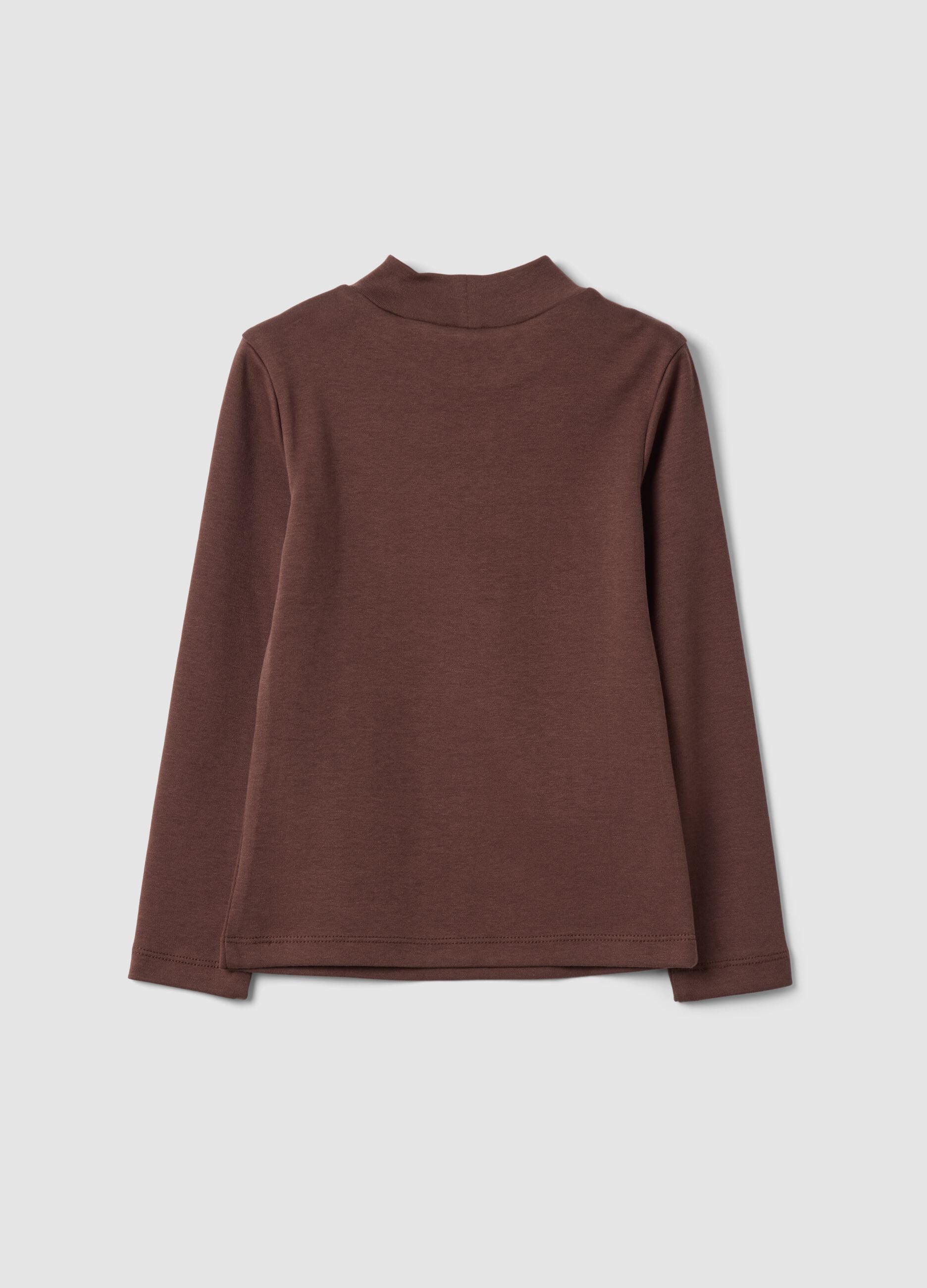 Brown organic cotton T-shirt with high neck