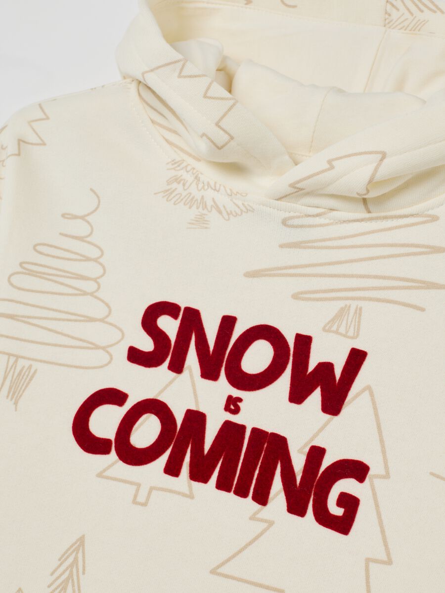 Beige children's Christmas sweatshirt in pure cotton regular fit with print_2