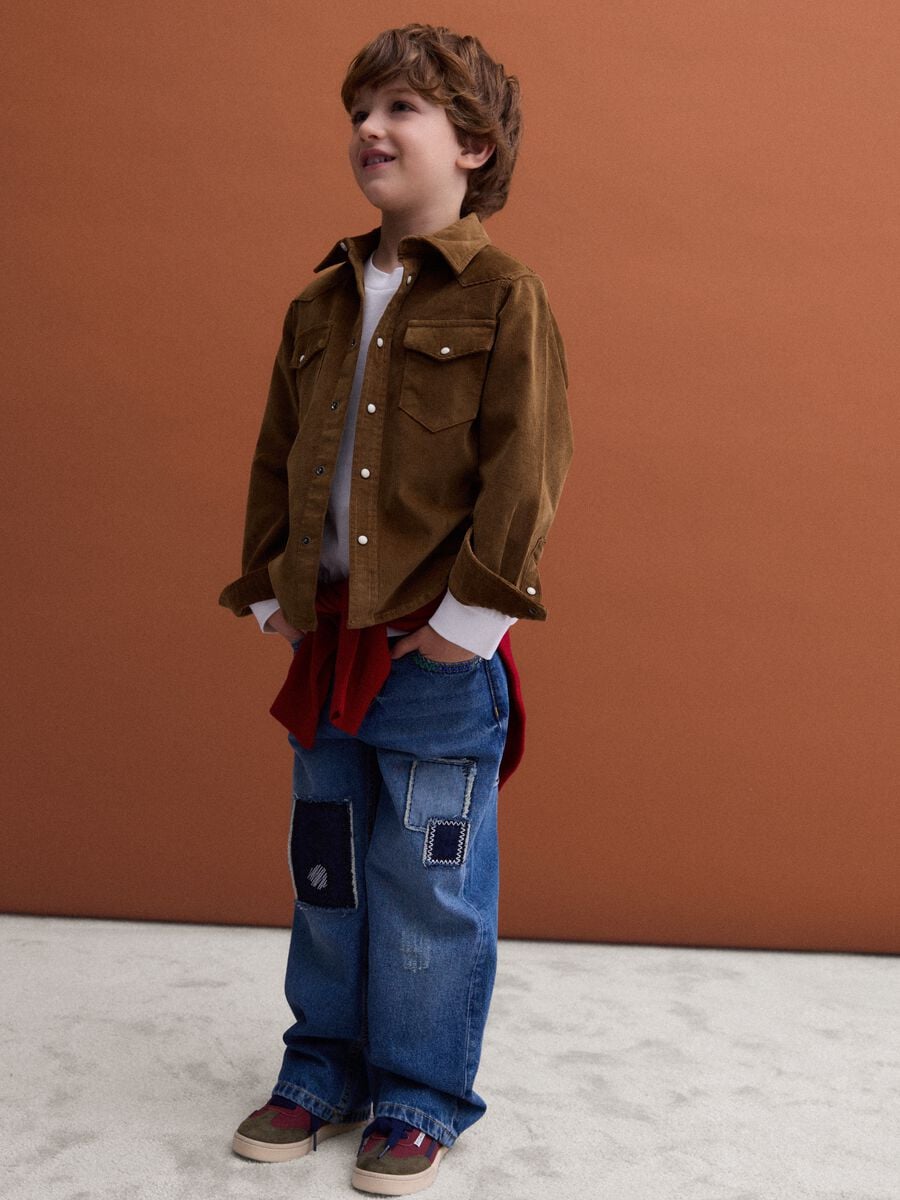 Blue pure cotton denim jeans, straight fit with patches for boys_1