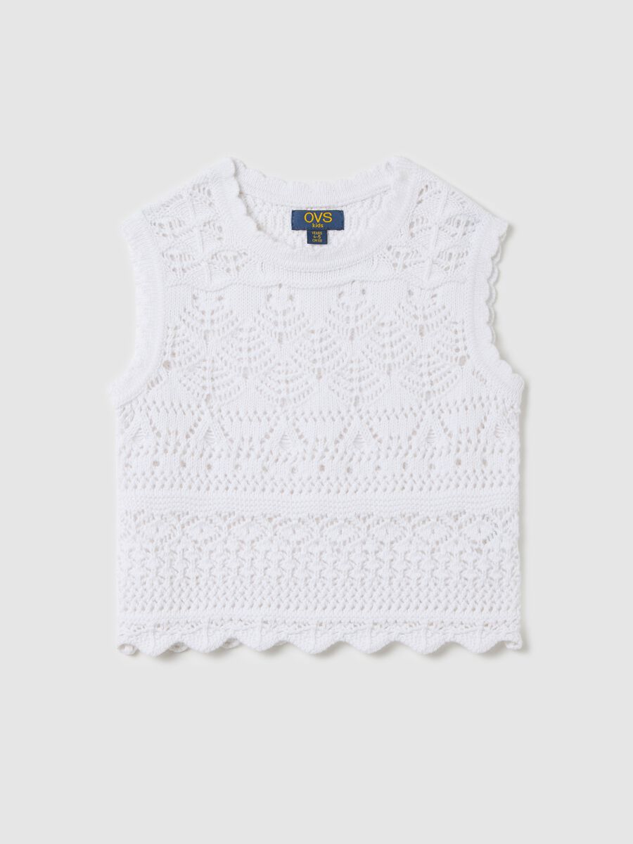 White gilet with openwork knit_0