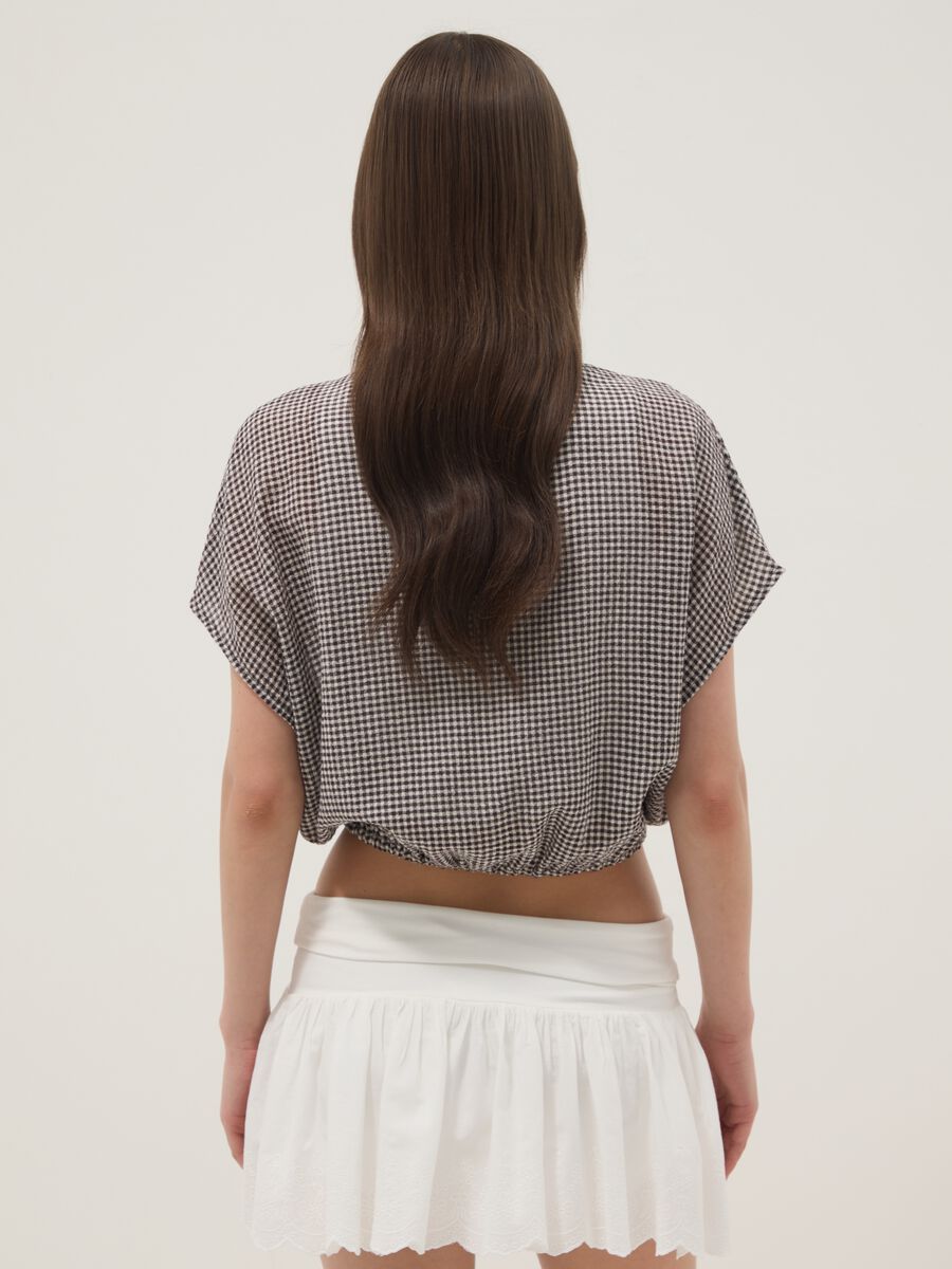 Multicoloured gingham cropped stretch-cotton shirt_3