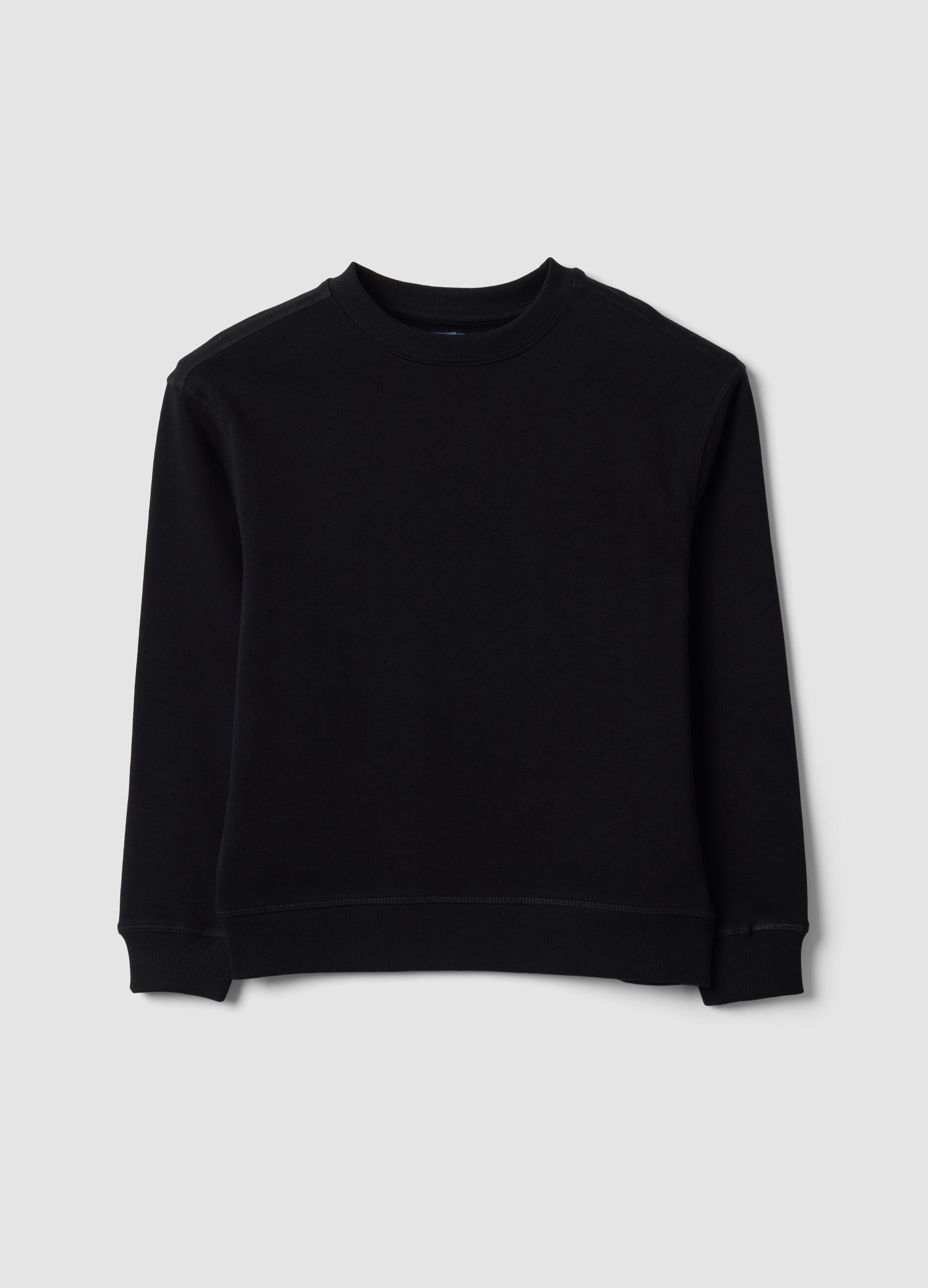 Black pure cotton crew-neck sweatshirt for boys, relaxed fit
